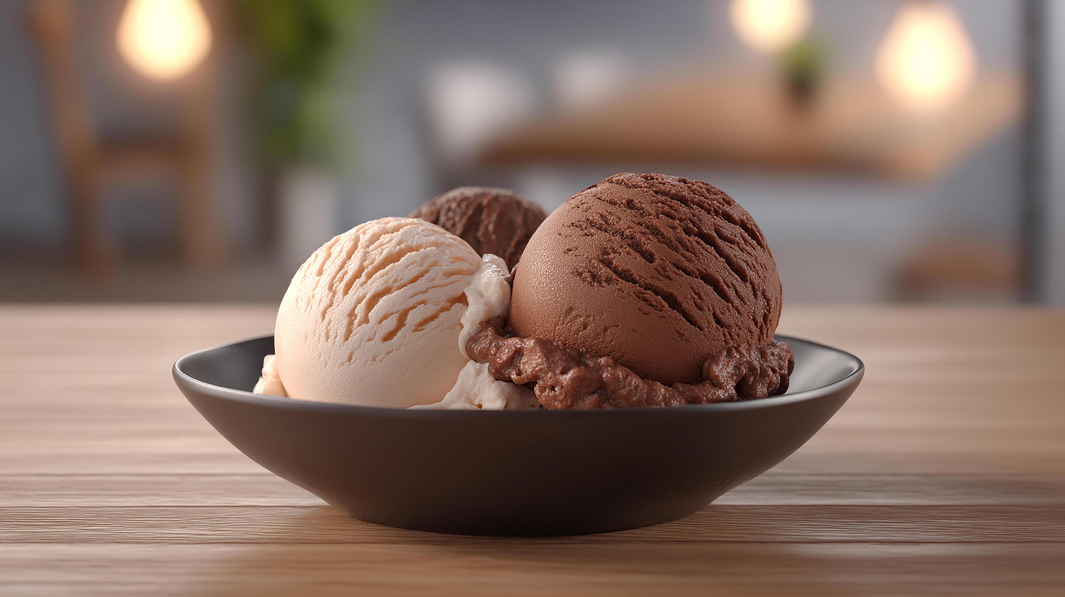 3497x1960 three scoops of ice cream in a bowl on a table, ice cream wallpaper