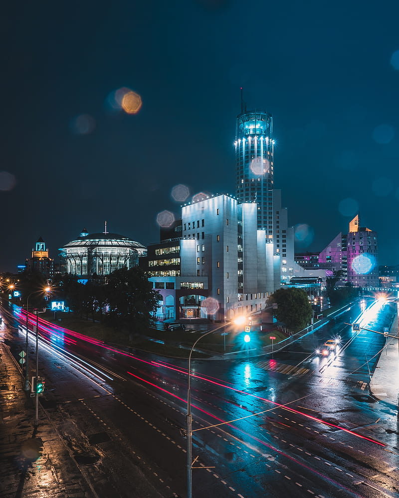 800x1000 Russia, Moscow, Road, Time Lapse, Bokeh, Building, Night, City, HD Phone Wallpaper