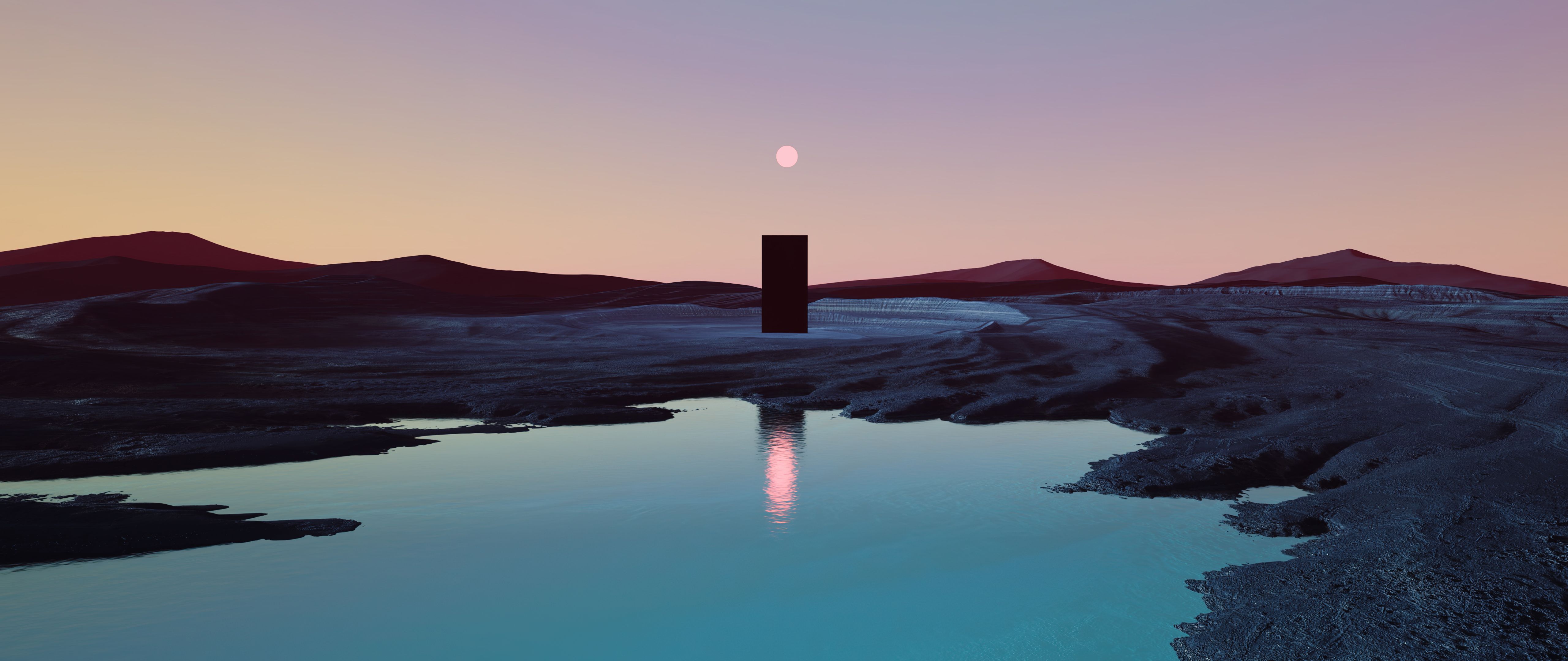 5120x2160 Monolith Wallpaper 4K, Ultrawide, Sunset, Lake, Scenic