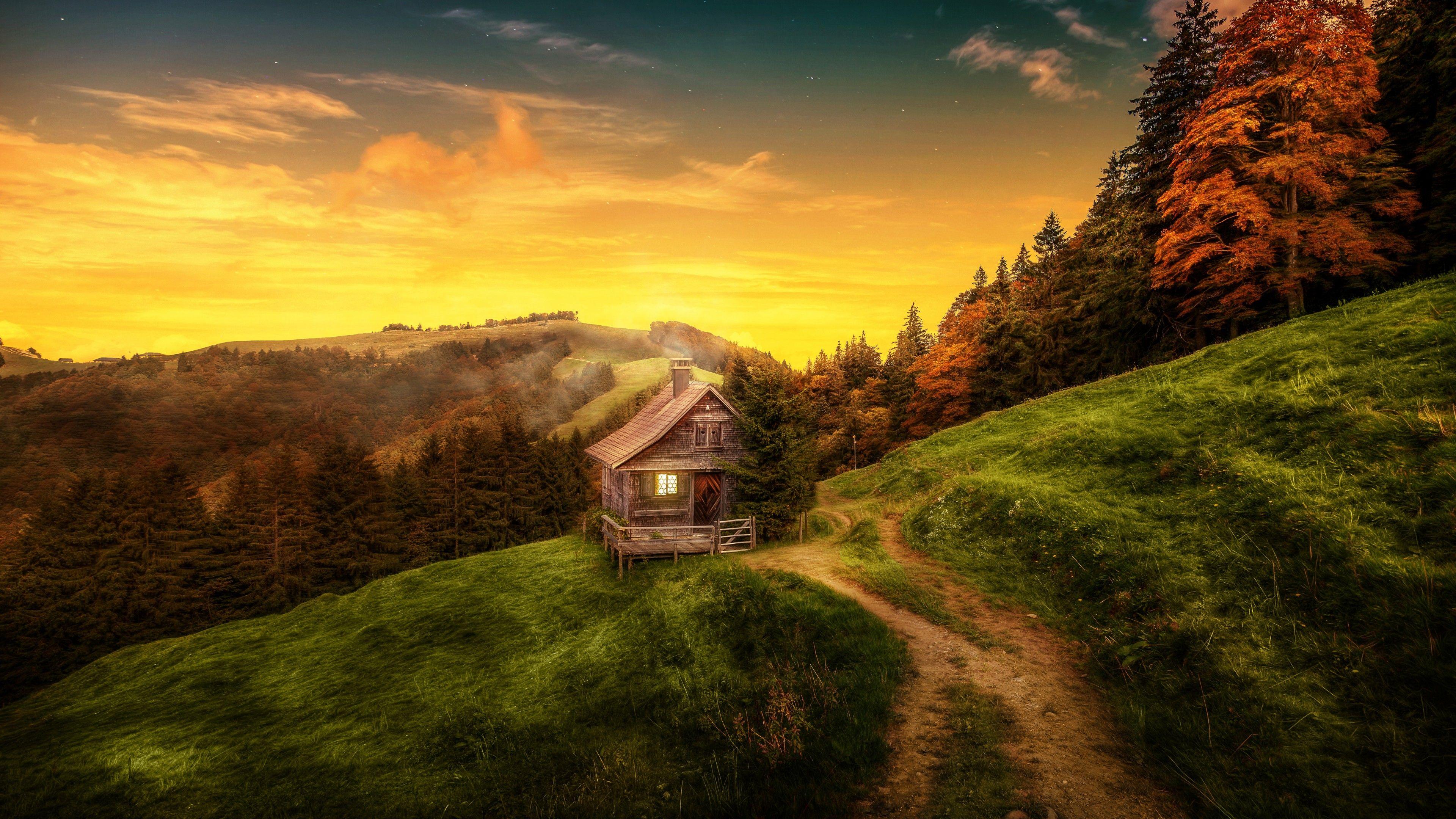 3840x2160 Wallpaper House, Landscape, Forest, Switzerland, 4K, Nature,. Wallpaper for iPhone, Android, Mobile and Desktop