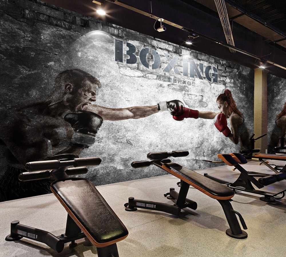 1000x900 Free Shipping Nice Looking Gym Wallpaper Customized 3D Boxing Men And Women Gym Decoration Wall Cool Retro Cheap Gym Wallpaper