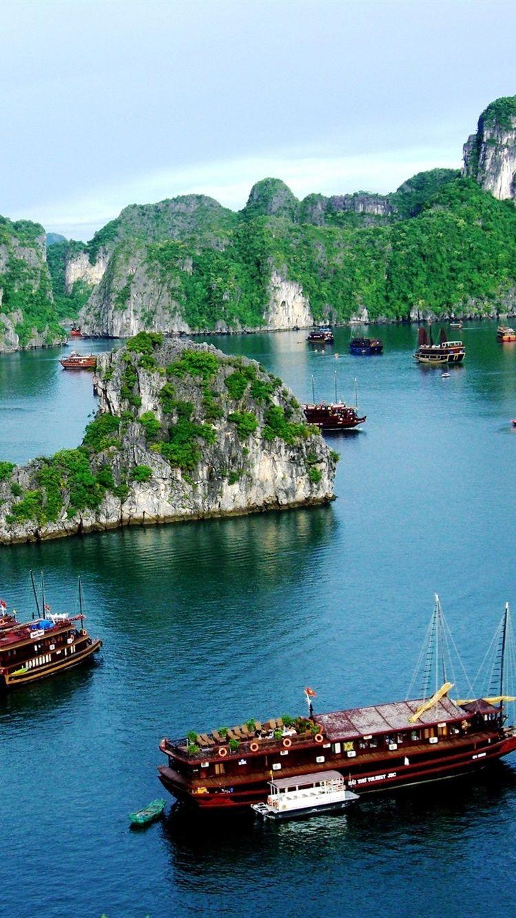 750x1334 Vietnam, Halong Bay, Boats, Mountain, Clouds 750x1334 IPhone 8 7 6 6S Wallpaper, Background, Picture, Image