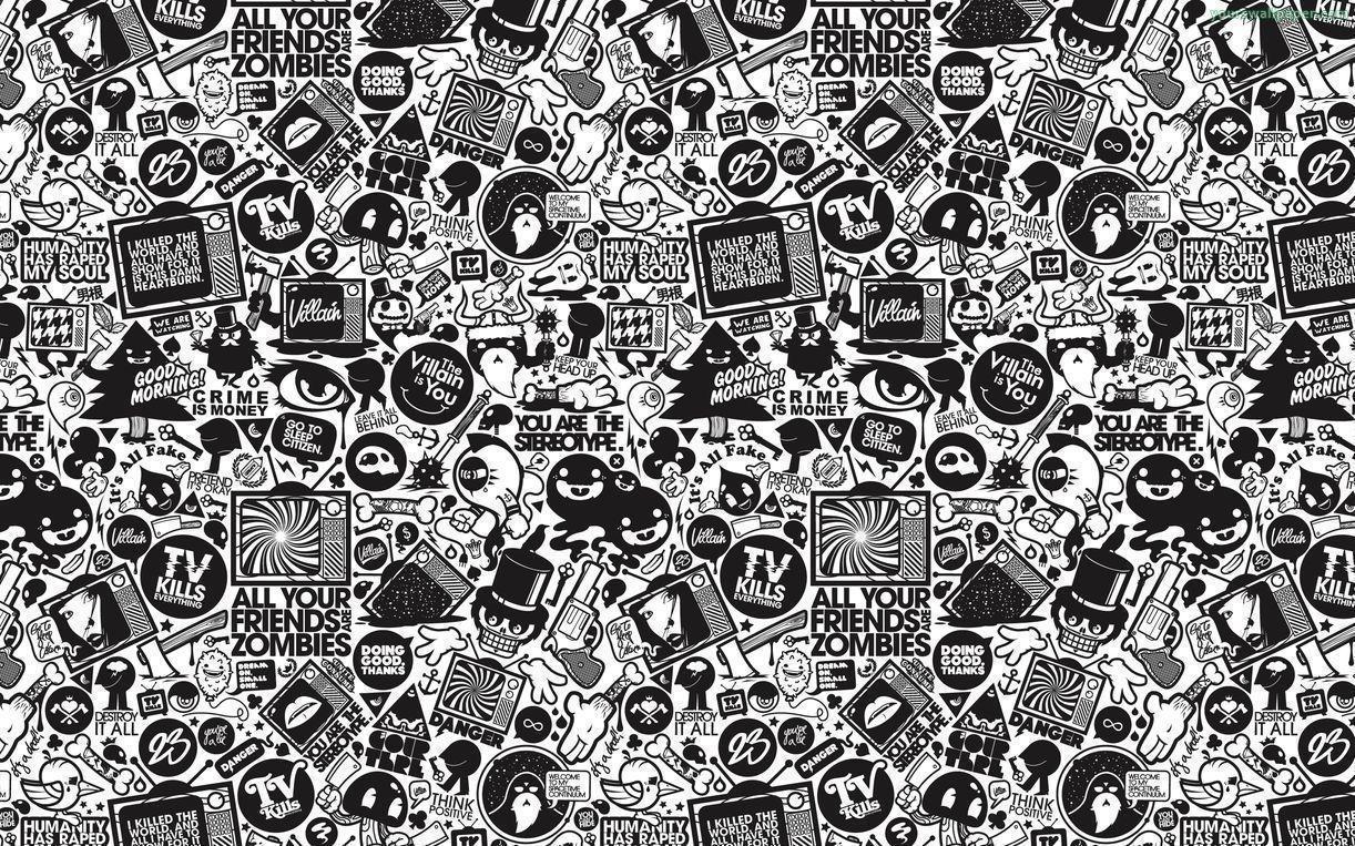 1222x763 High Resolution Doodle Art Wallpaper Black And White