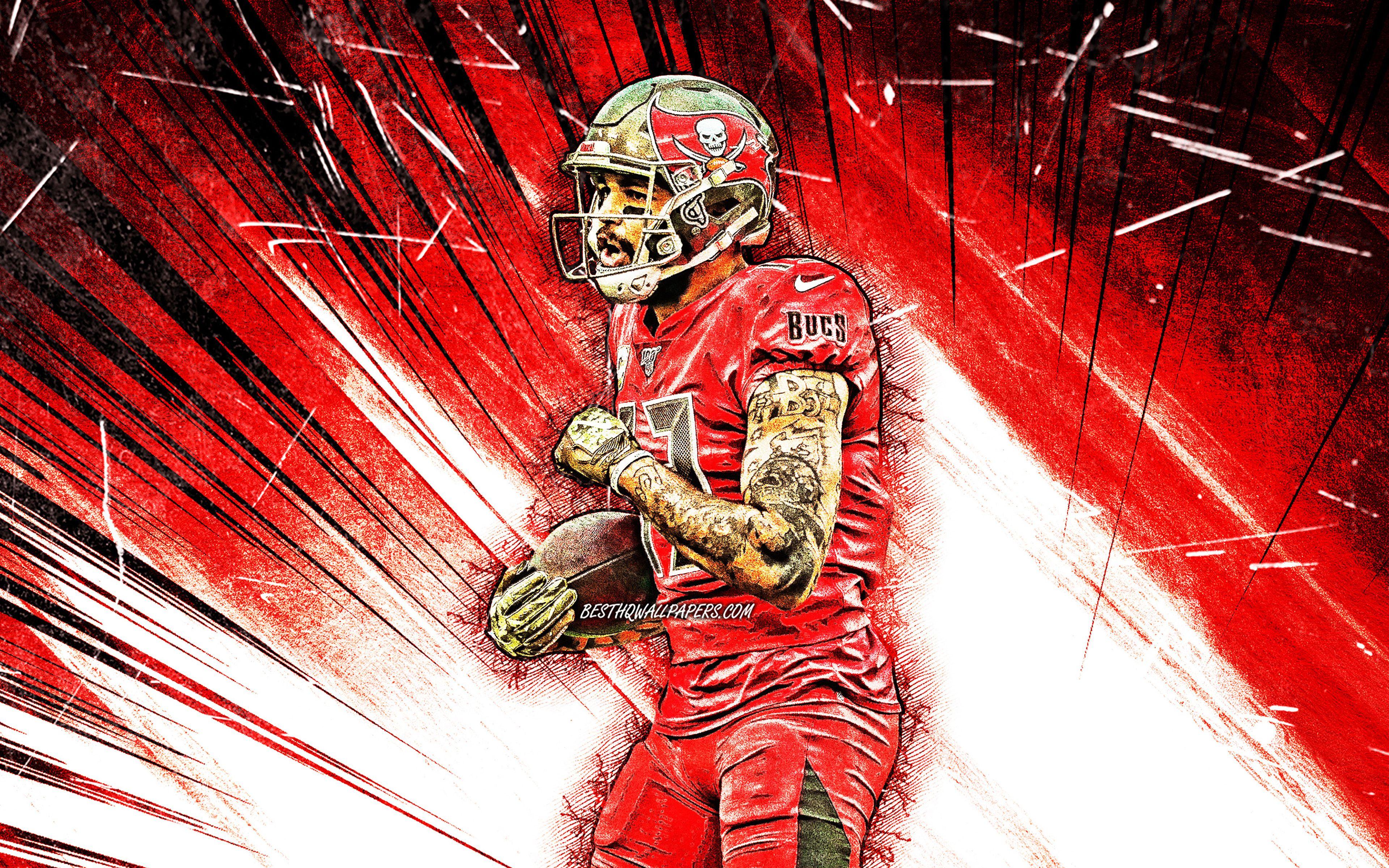 3840x2400 Download wallpaper 4k, Mike Evans, grunge art, Tampa Bay Buccaneers, NFL, wide receiver, american football, National Football League, Michael Lynn Evans III, red abstract rays, Mike Evans 4K for desktop with resolution