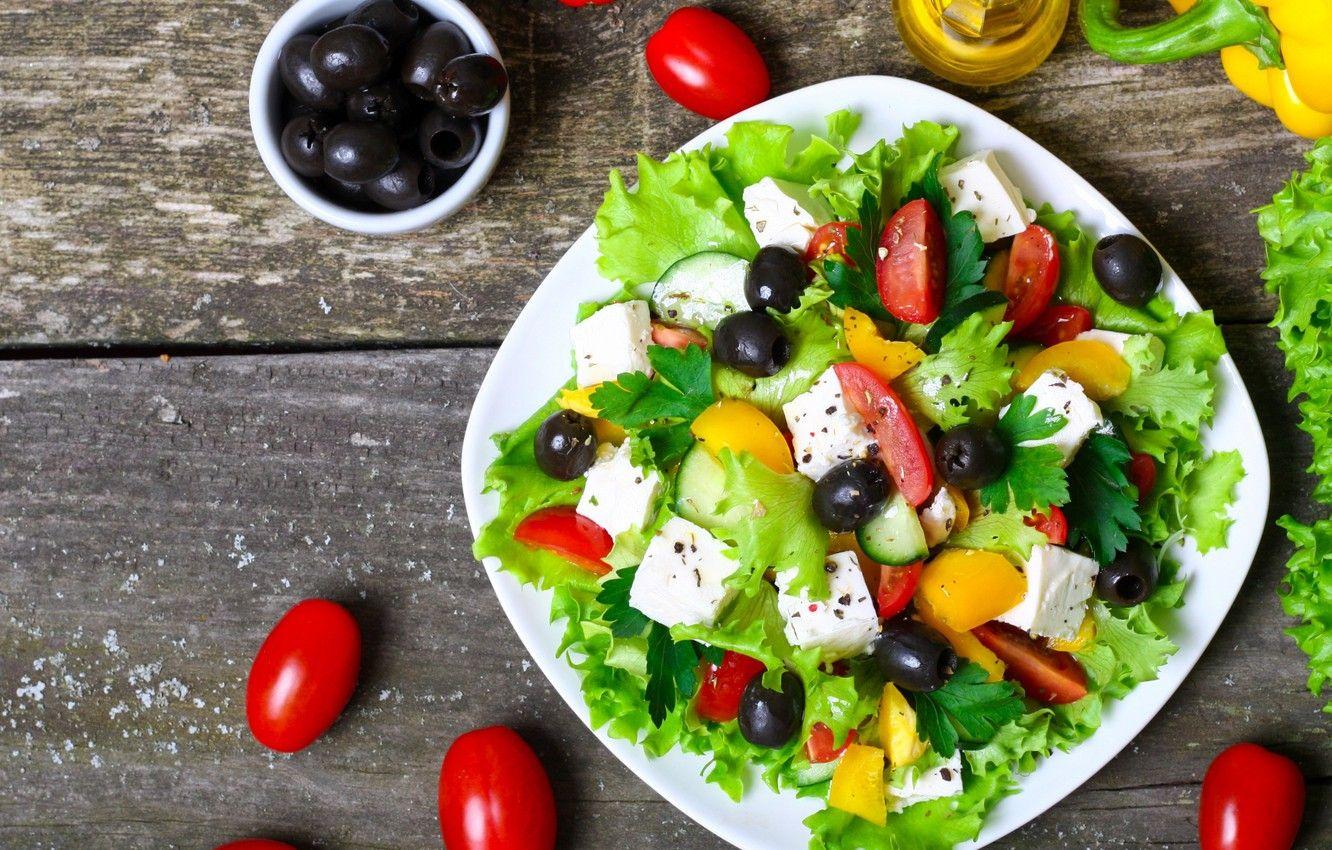 1332x850 Wallpaper food, tomatoes, salad, tomatoes, Greek, lettuce, peppers, olives, Greek, cooking, recipe, feta image for desktop, section еда