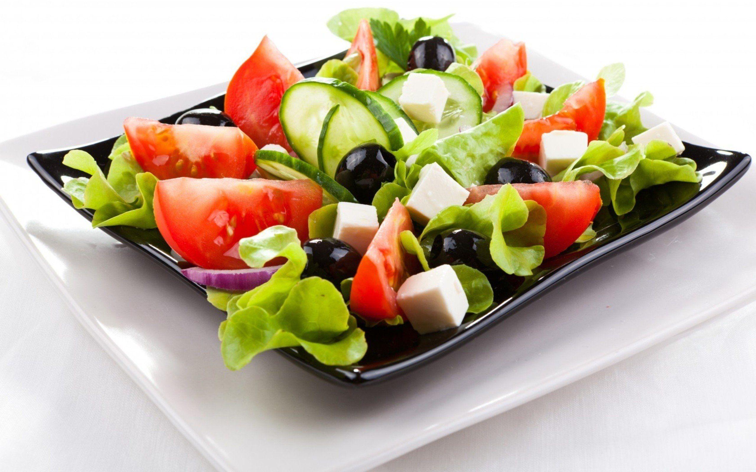2560x1600 Vegetables food cucumbers tomatoes salad olives lettuce wallpaperx1600