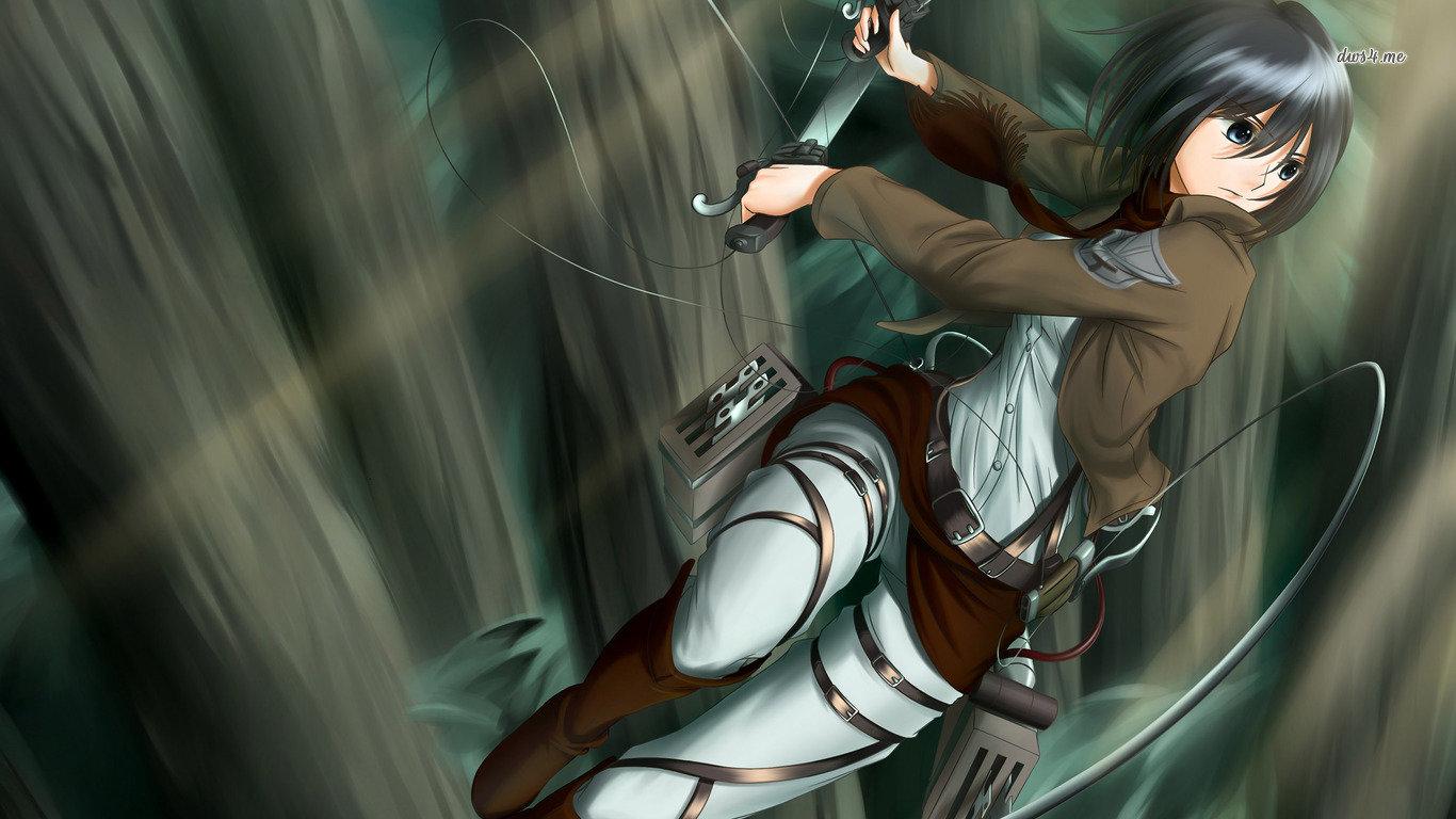 1366x768 Mikasa Ackerman wallpaper HD for desktop background