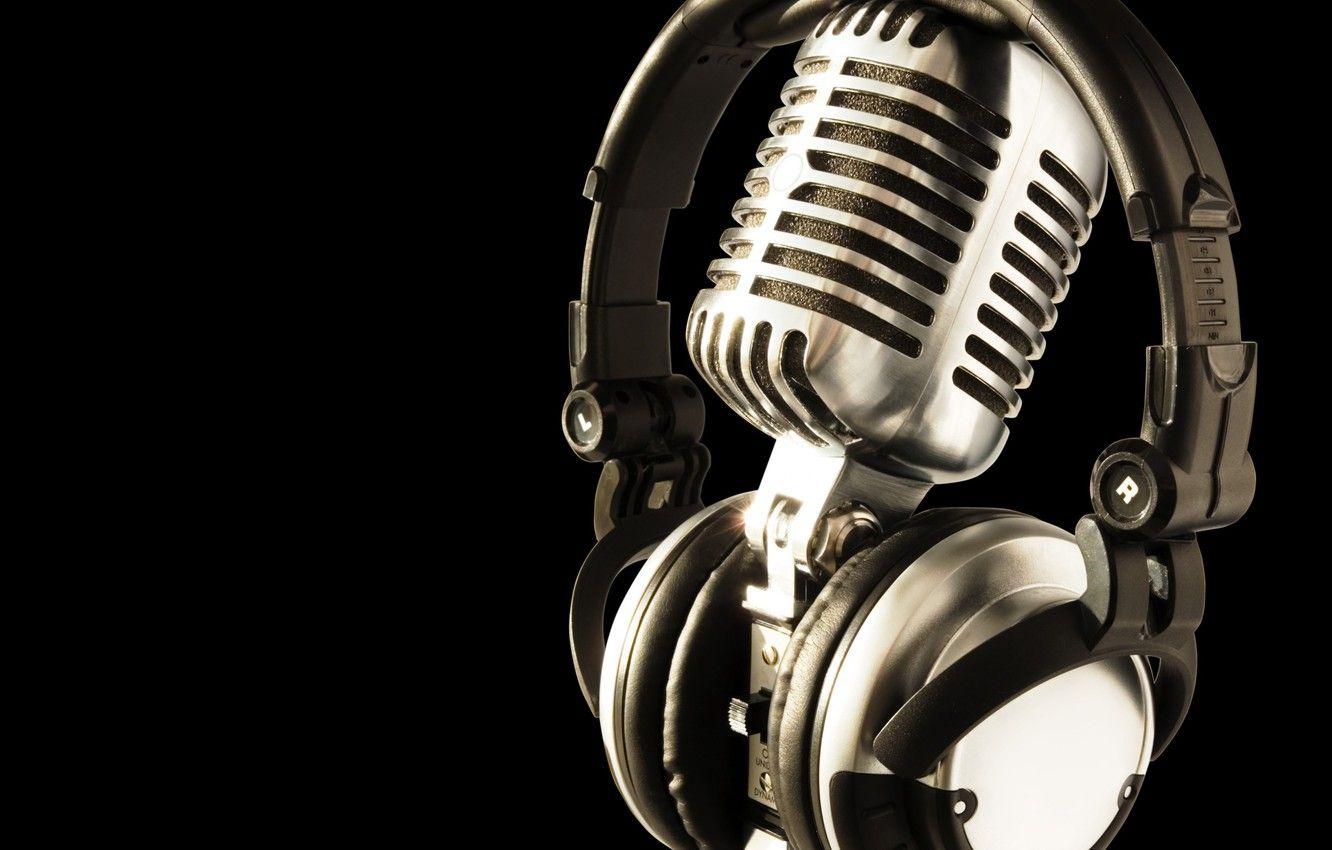 1332x850 Wallpaper BACKGROUND, BLACK, MUSIC, RARITY, MICROPHONE, HEADPHONES, RETRO image for desktop, section музыка