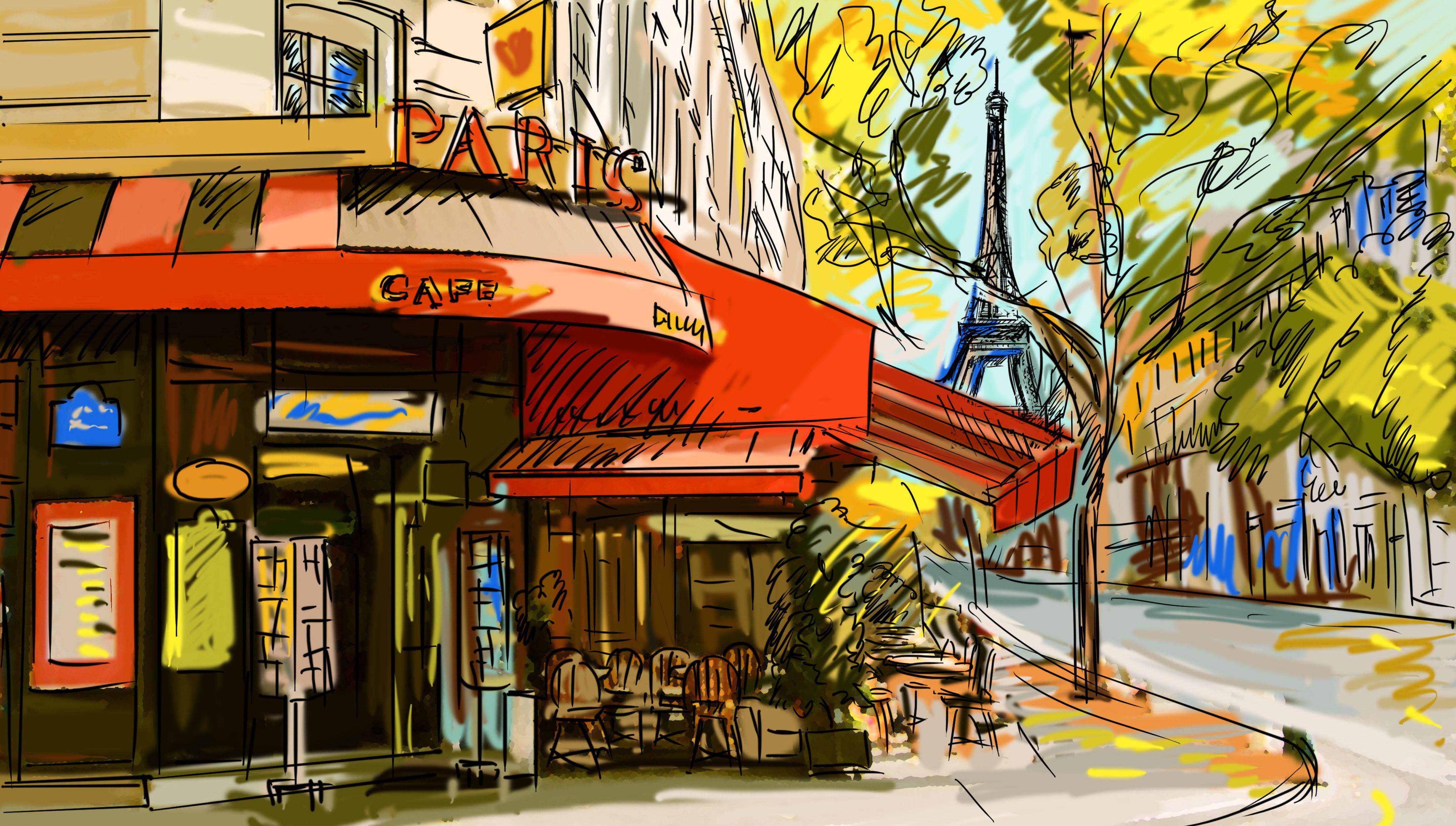 4408x2500 Paris Cafe Wallpaper