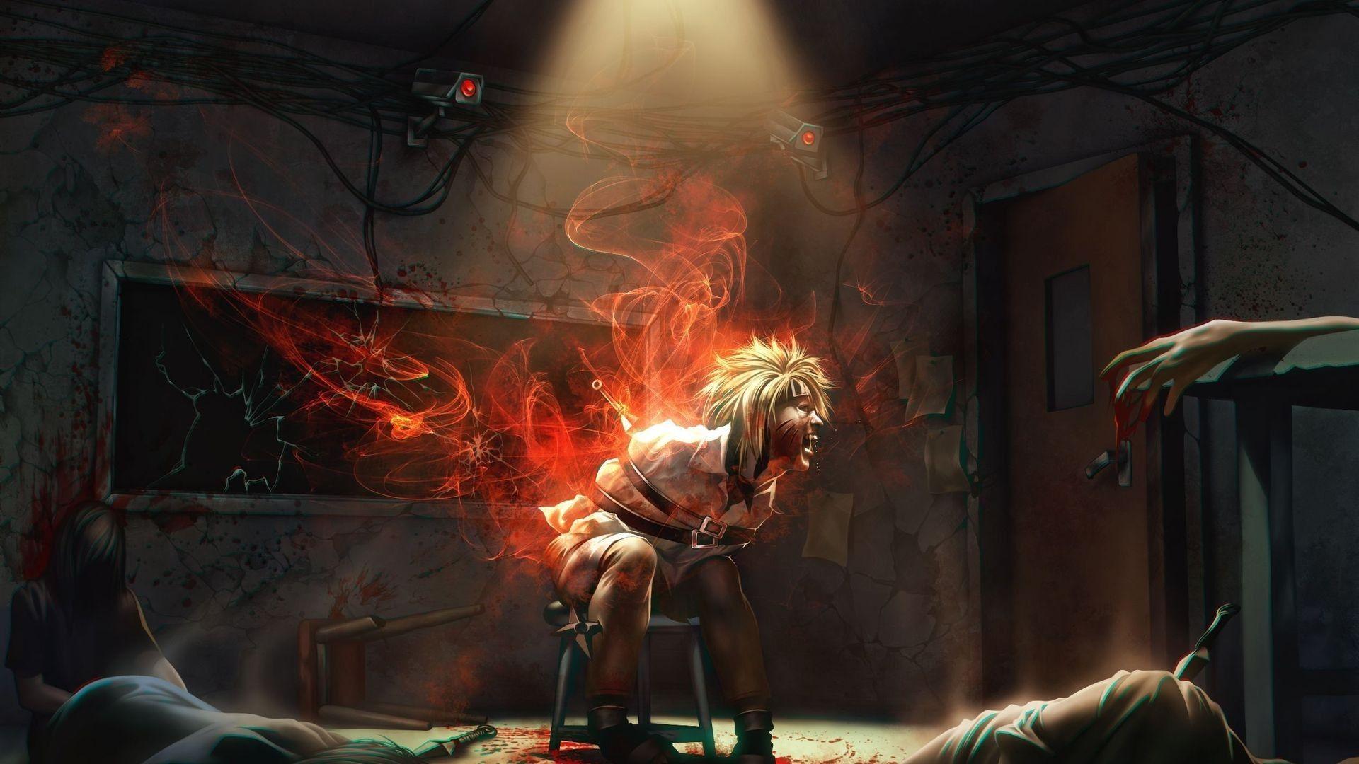 1920x1080 rage, artwork, Uzumaki Naruto, bound, broken glass, chakra, Jinchuuriki wallpaper