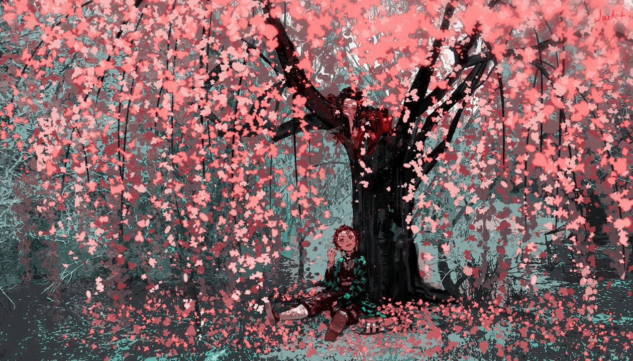 1260x720 Kamado Tanjiro, Blade of Demon Destruction, Cherry blossom