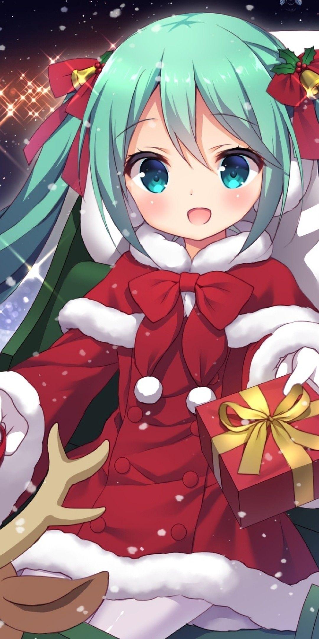 1080x2160 Download 1080x2160 Hatsune Miku, Santa Costume, Gifts, Twintails, Cute, Vocaloid, Christmas Wallpaper for Huawei Mate 10