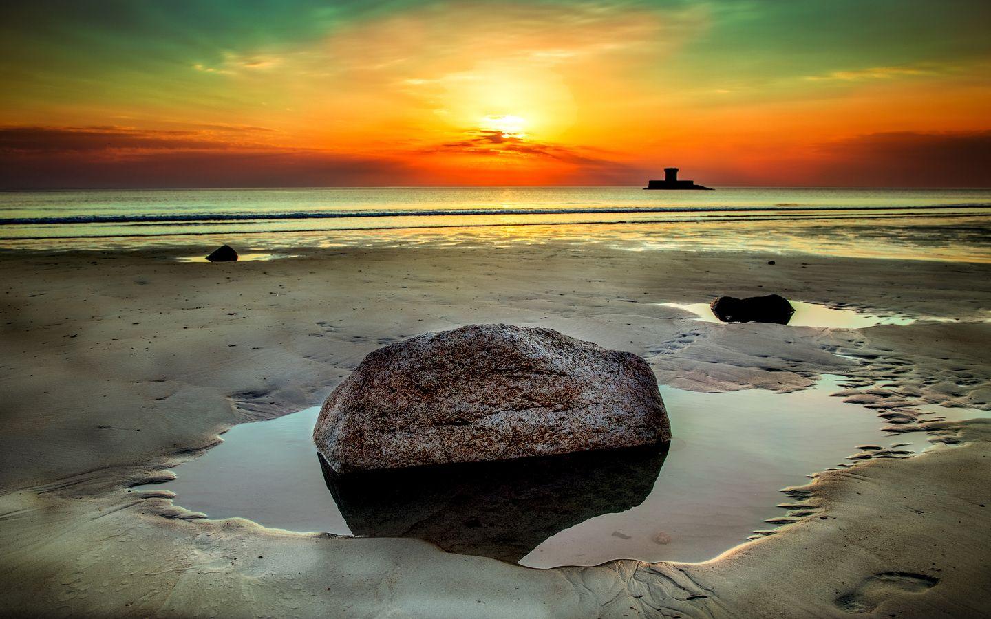 1440x900 Beach Stone Rock Seashore Clouds Sunet 1440x900 Resolution HD 4k Wallpaper, Image, Background, Photo and Picture