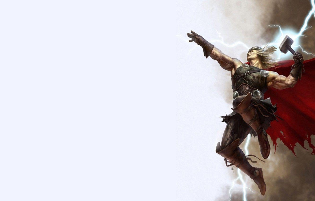 1332x850 Wallpaper lightning, Thor, God, mythology, hammer, pearls, ray, God of Thunder, Mjolnir, cape, norse mythology, Asgard, mjolnir, superpowers image for desktop, section фантастика