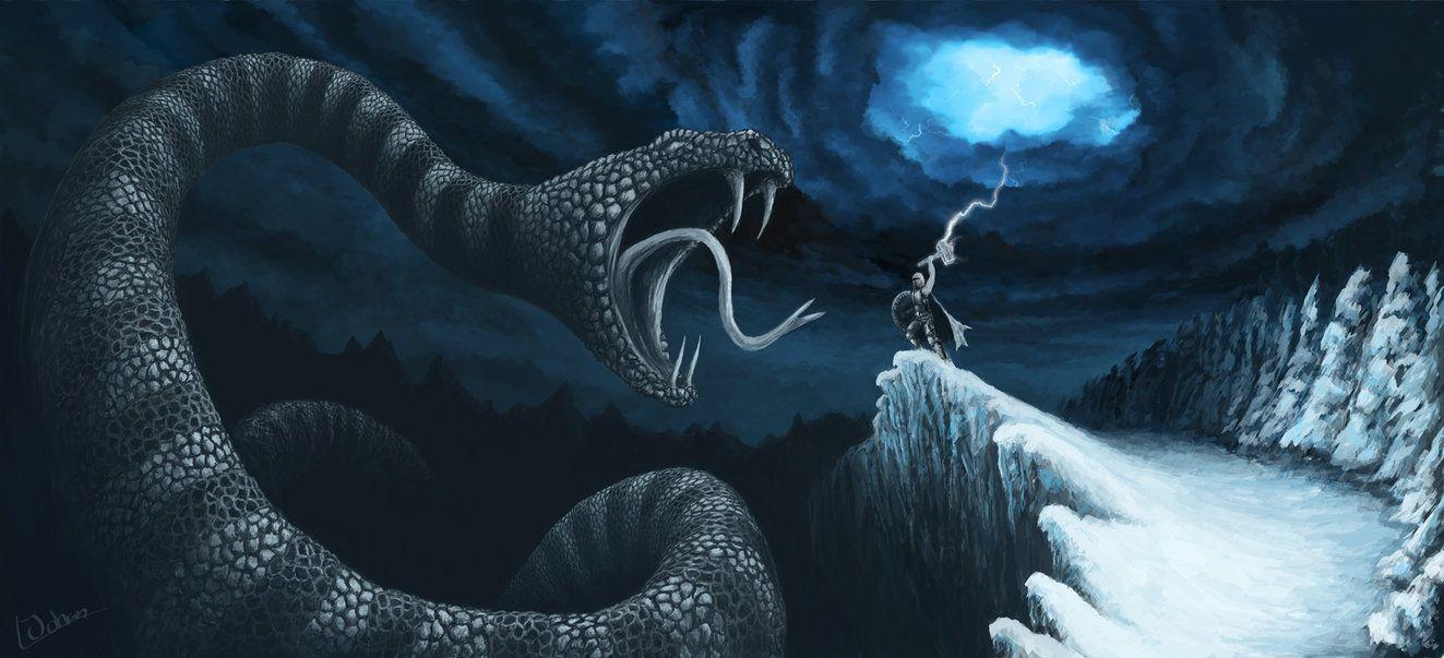1323x603 Thor vs Jormungand. Thor art, Mythology, Norse mythology