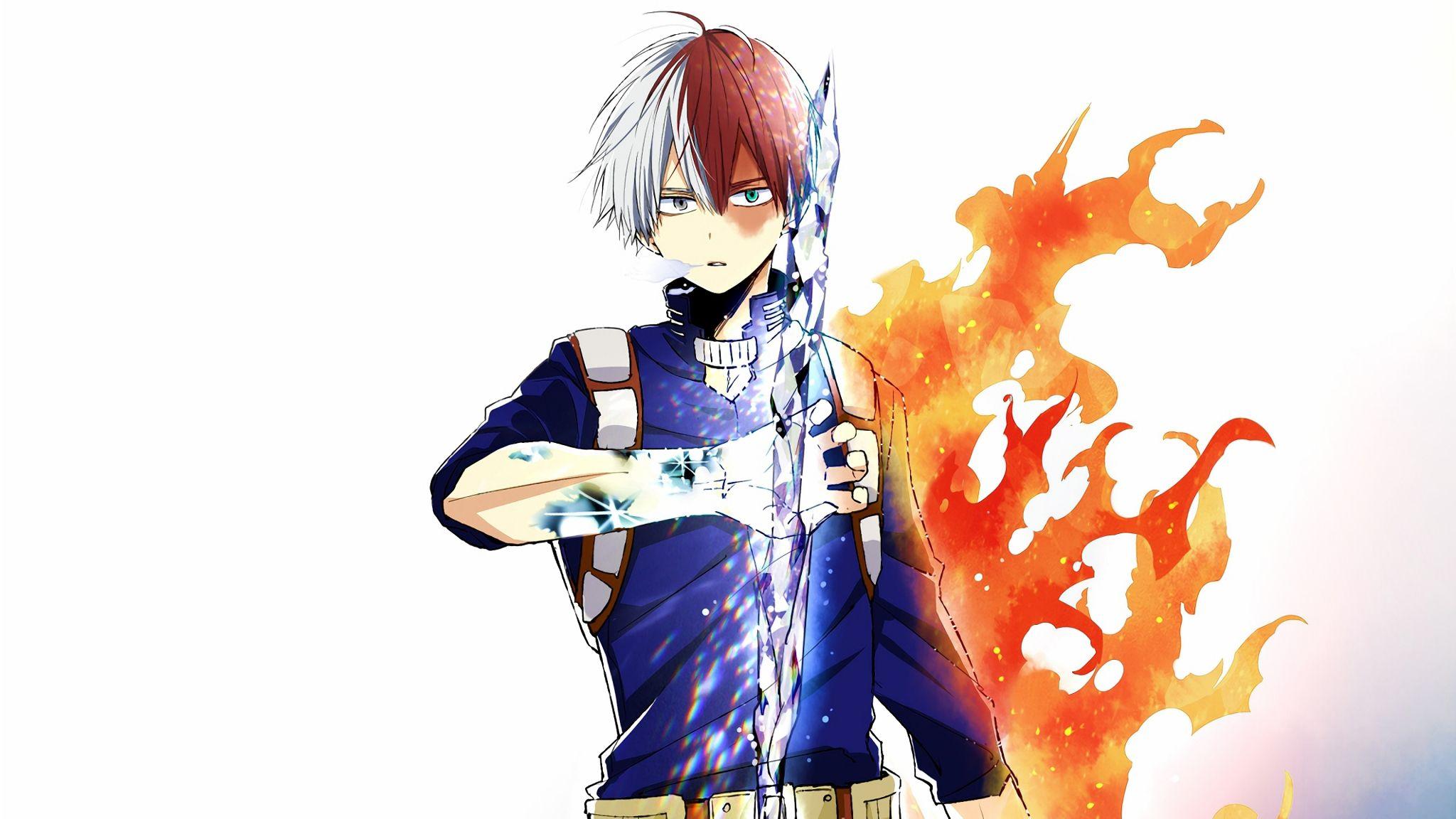 2048x1152 Download 2048x1152 wallpaper anime, shouto todoroki, ice and fire, art, dual wide, widescreen, 2048x1152 HD image, background, 9998