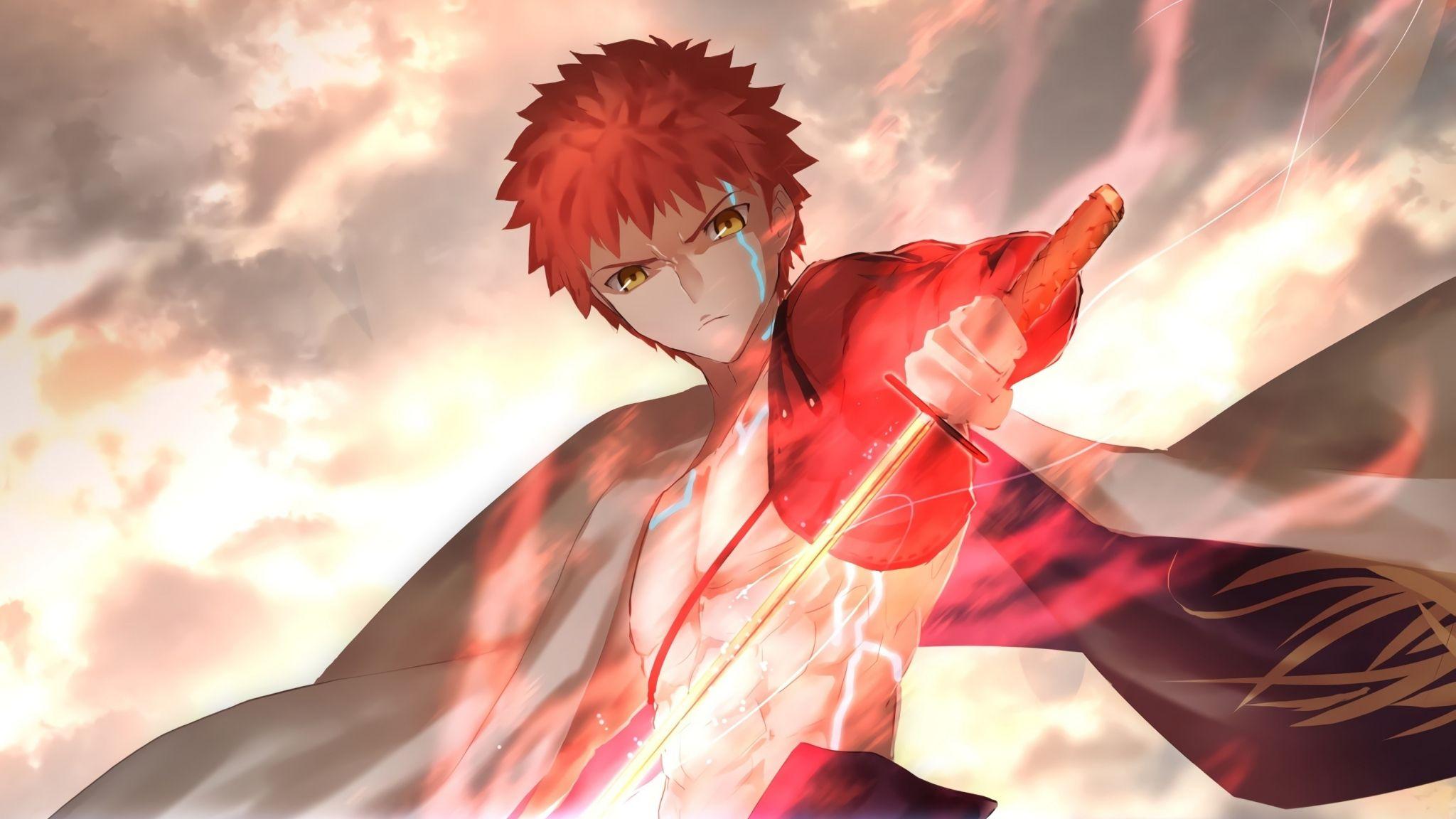 2048x1152 Download 2048x1152 Wallpaper Sword Of Fire, Anime Boy, Warrior, Fate Grand Order, Dual Wide, Widescreen, 2048x1152 HD Image, Background, 8545