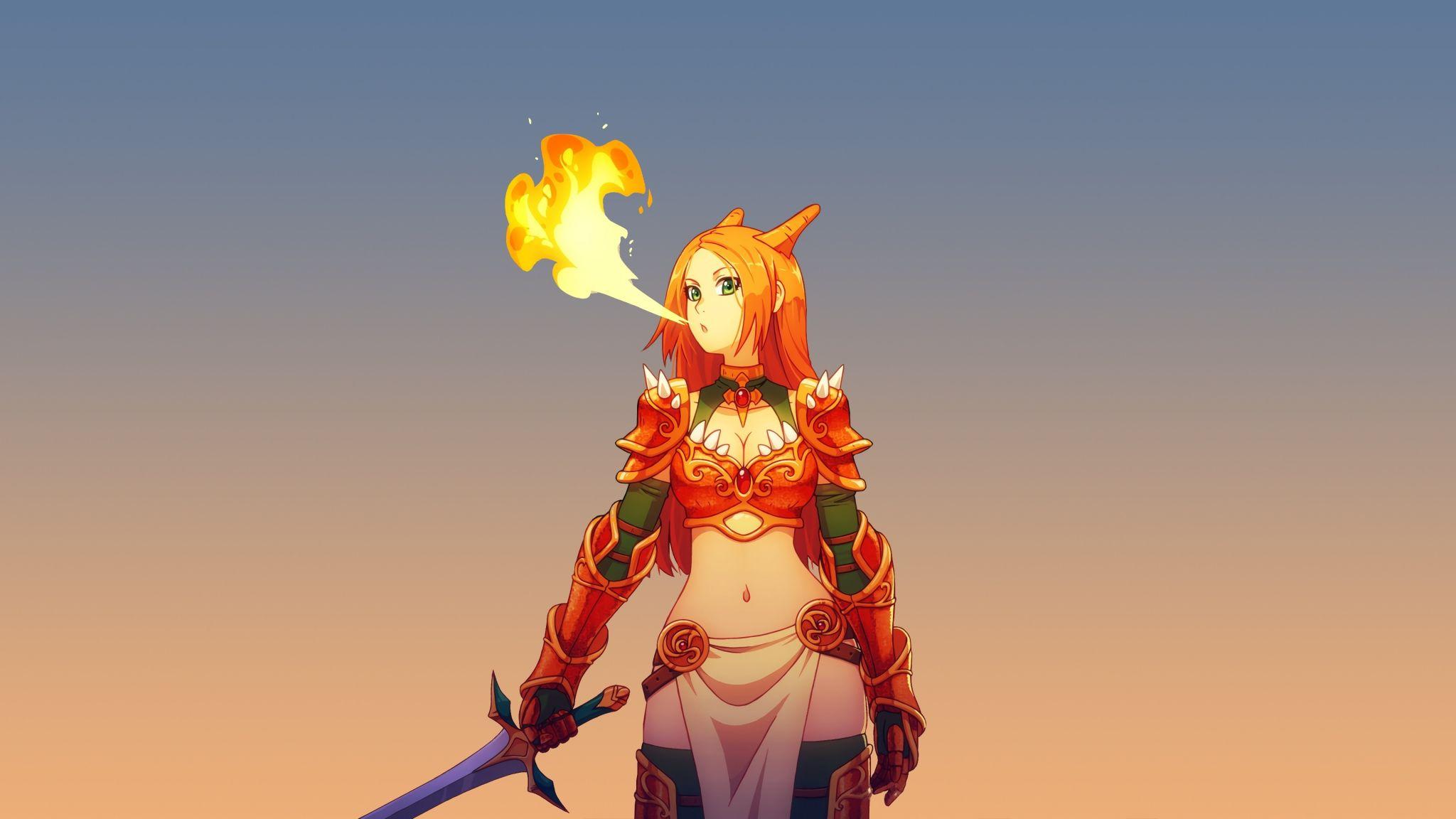 2048x1152 Download 2048x1152 wallpaper minimal, anime girl, fire, dual wide, widescreen, 2048x1152 HD image, background, 19599