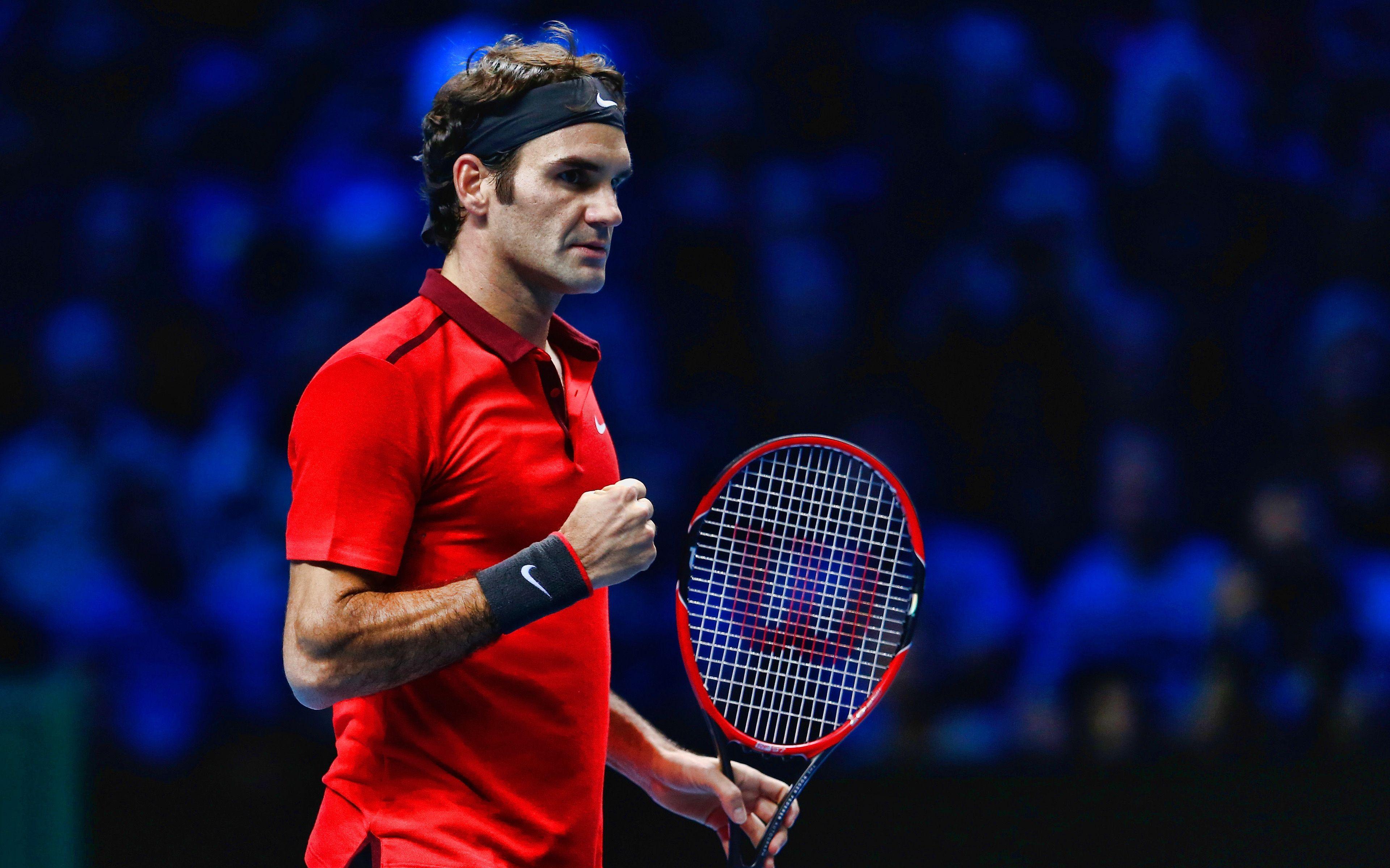 3840x2400 Download wallpaper 4k, Roger Federer, red uniform, swiss tennis players, ATP, match, athlete, Federer, tennis, HDR for desktop with resolution 3840x2400. High Quality HD picture wallpaper