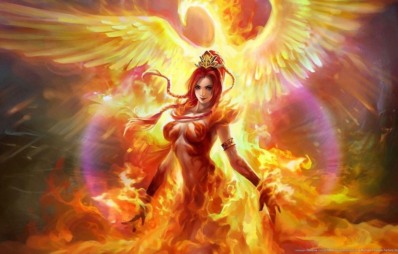 1332x850 Wallpaper fire, fire, dota, phoenix, character, dota lina image for desktop, section игры