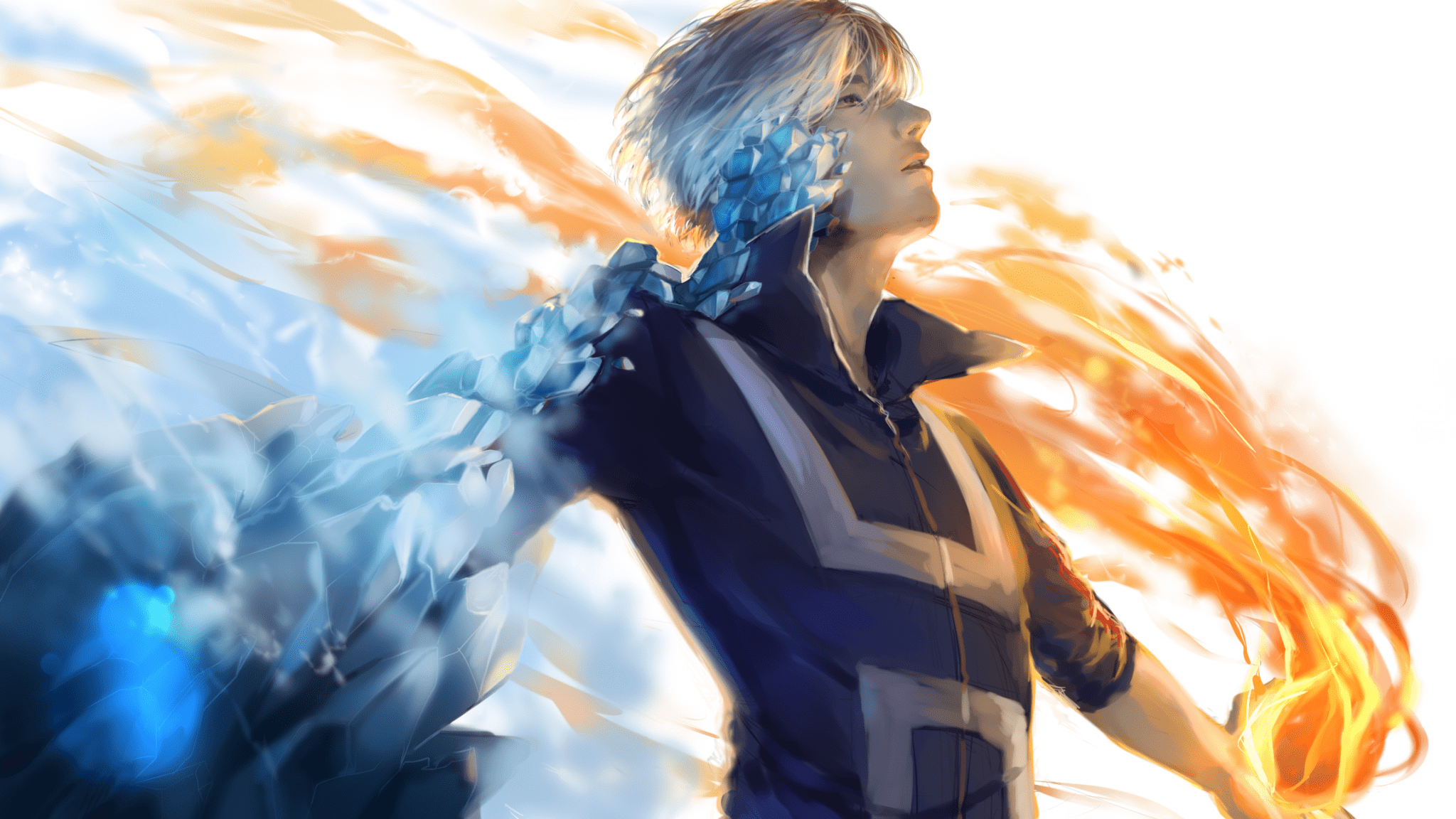 2048x1152 Download 2048x1152 Todoroki Shouto, Boku No Hero Academia, Water, Fire, Magic, Semi Realistic Wallpaper