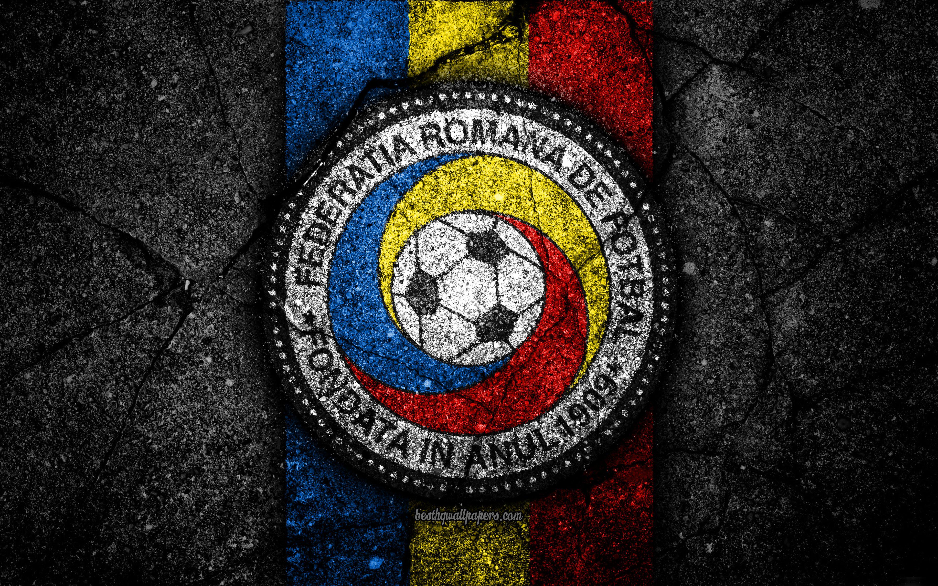 3840x2400 Download wallpaper Romanian football team, 4k, emblem, UEFA, Europe, football, asphalt texture, soccer, Romania, European national football teams, Romania national football team for desktop with resolution 3840x2400. High Quality HD picture wallpaper