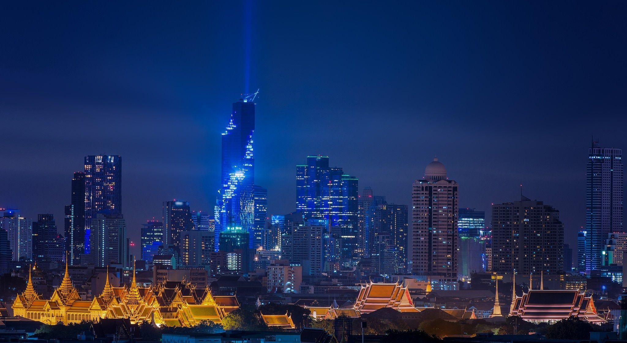 2048x1121 Thailand, Building, Bangkok, Skyscraper, Night, City wallpaper. Mocah.org HD Wallpaper