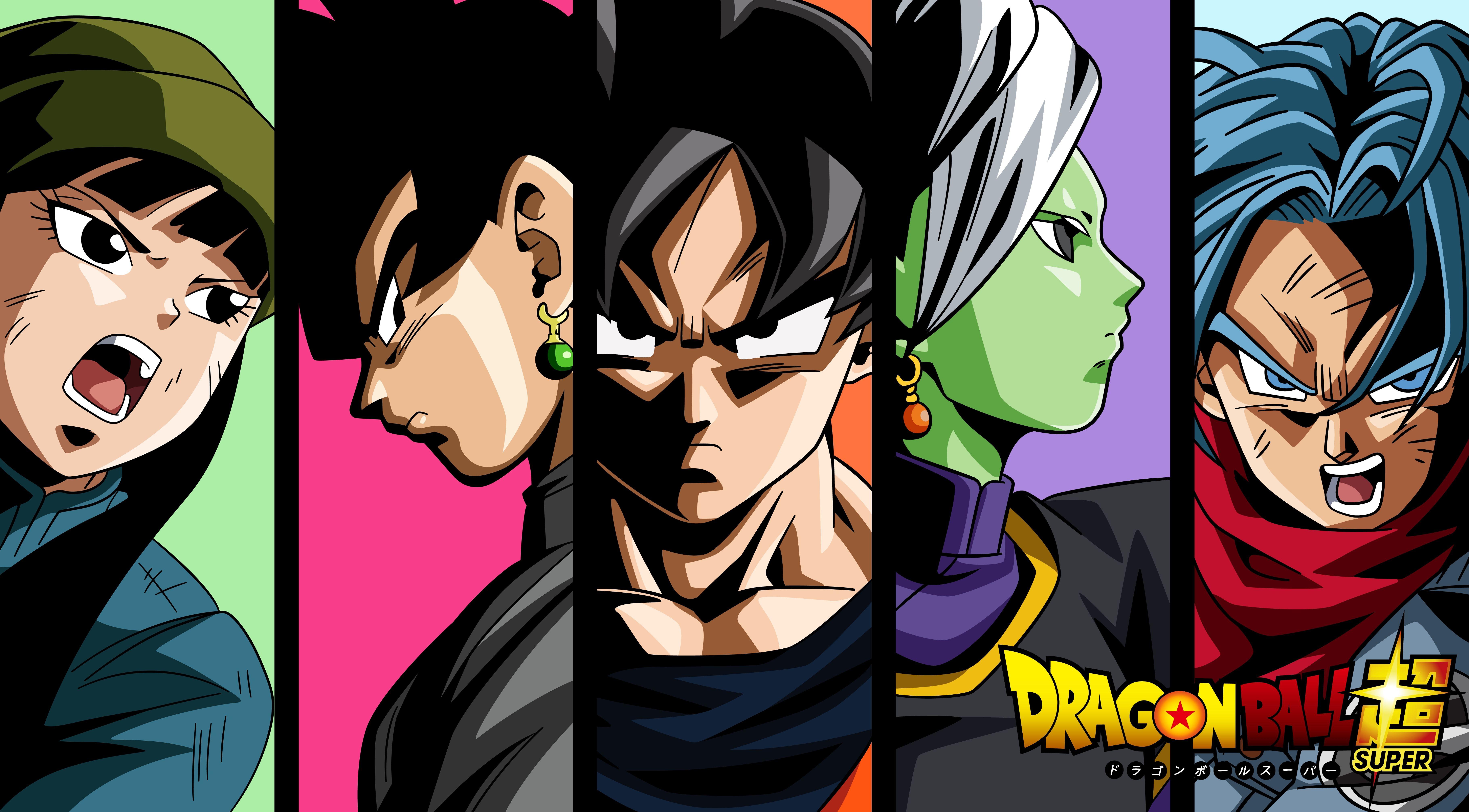 7279x4026 Dragon Ball Super, Mai, Black Goku, Goku, Zamasu and Future Trunks Saga Anime Wallpaper