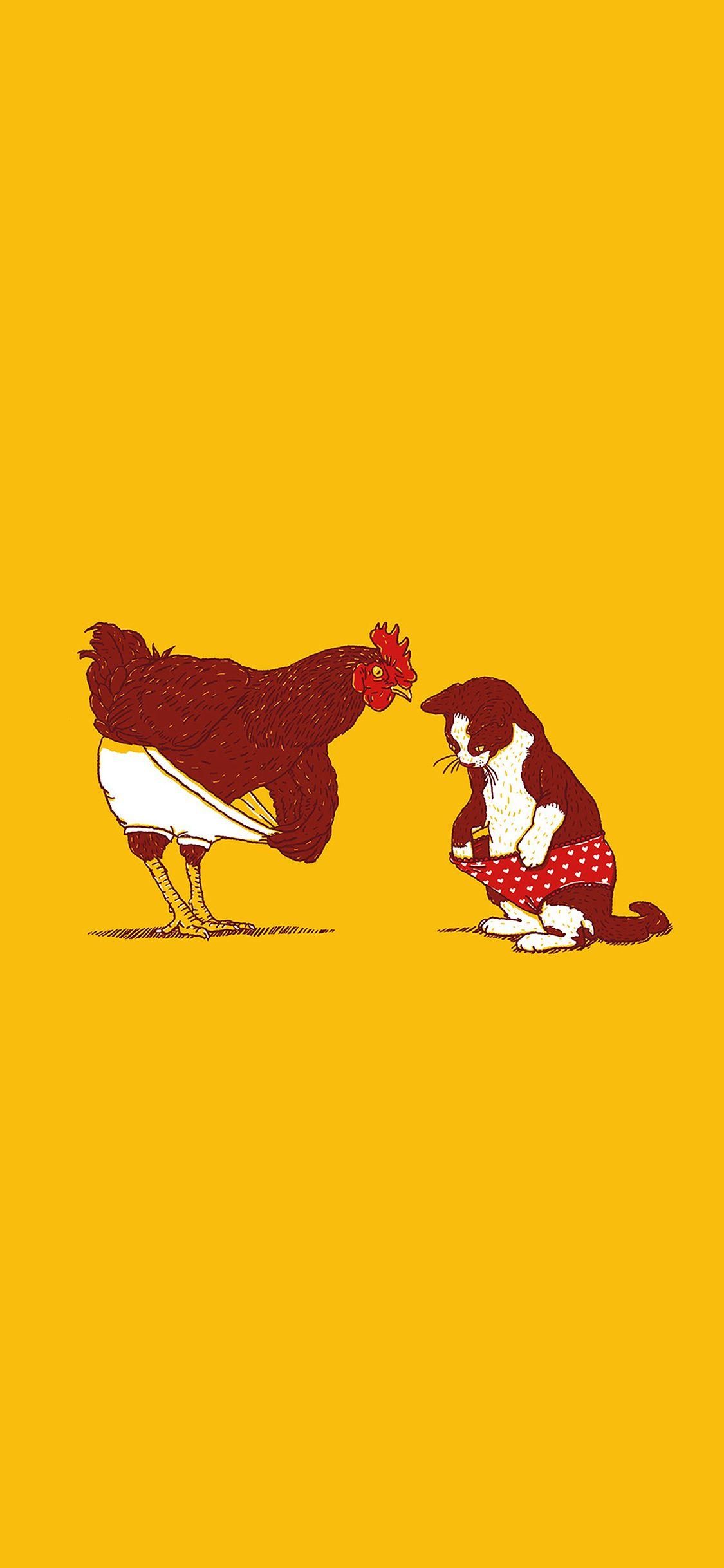 1125x2436 Cat Chicken Underwear Cute Illust Art
