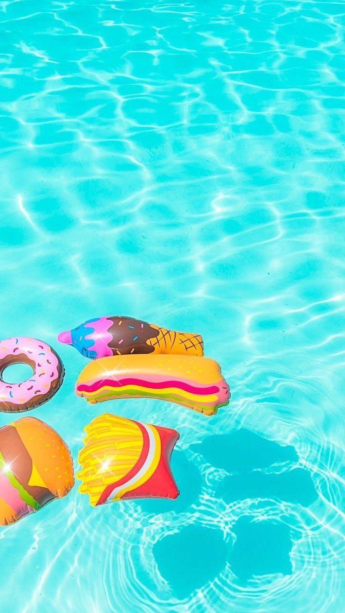 700x1244 Cute Wallpaper For Girls Pool Blue Water Donut Hamburger Ice Cream Hot Dog French Fries Floats. Cute Wallpaper, Summer Wallpaper, Cute Summer Wallpaper