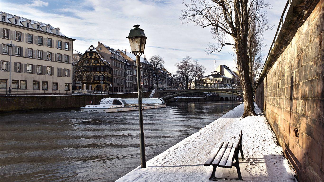 1366x768 Wallpaper Winter river lantern bench 2560x1600 HD Picture, Image