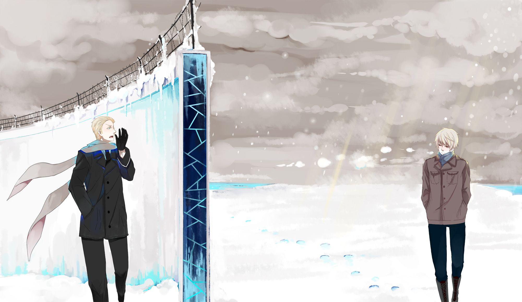2000x1160 winter, anime, Prussia, Germany, snow, Berlin Wall, Axis Powers Hetalia wallpaper