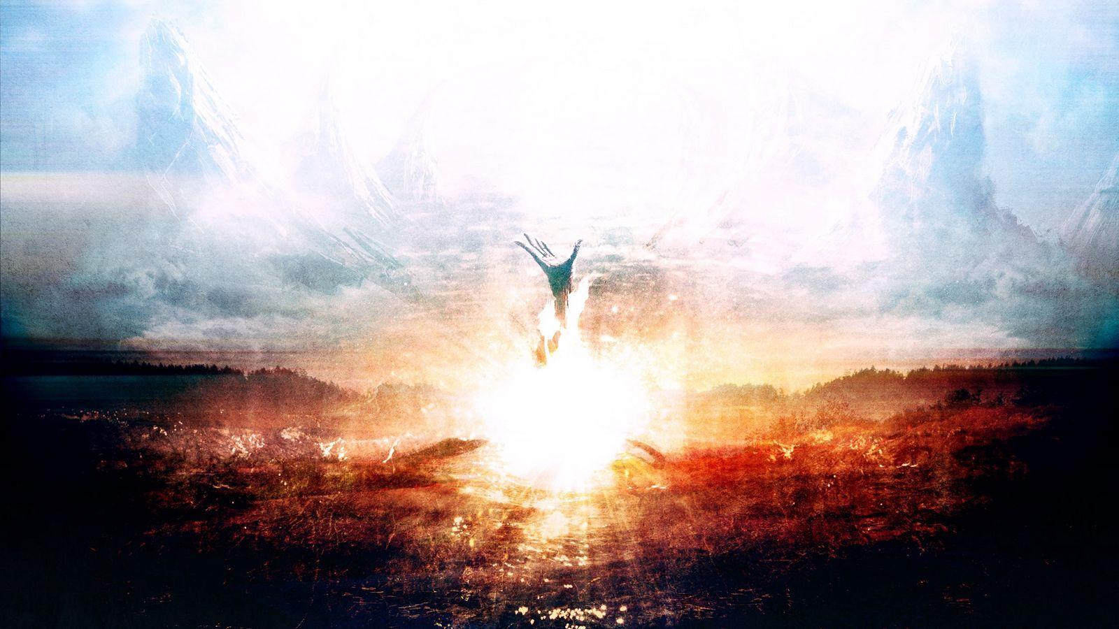 1600x900 Download wallpaper 1600x900 explosion, hand, death, heaven, paint widescreen 16:9 HD background