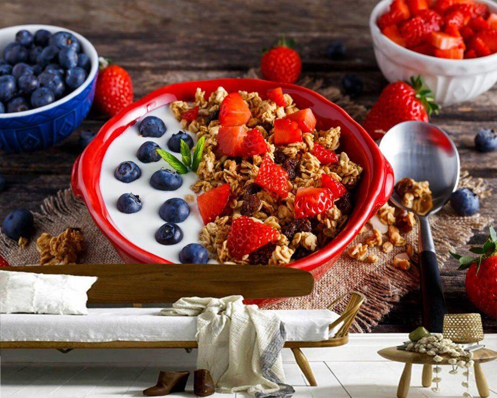 1000x800 Papel de parede Muesli Blueberries Strawberry Breakfast Food wallpaper for living room kitchen restaurant fast food shop cafe. Wallpaper