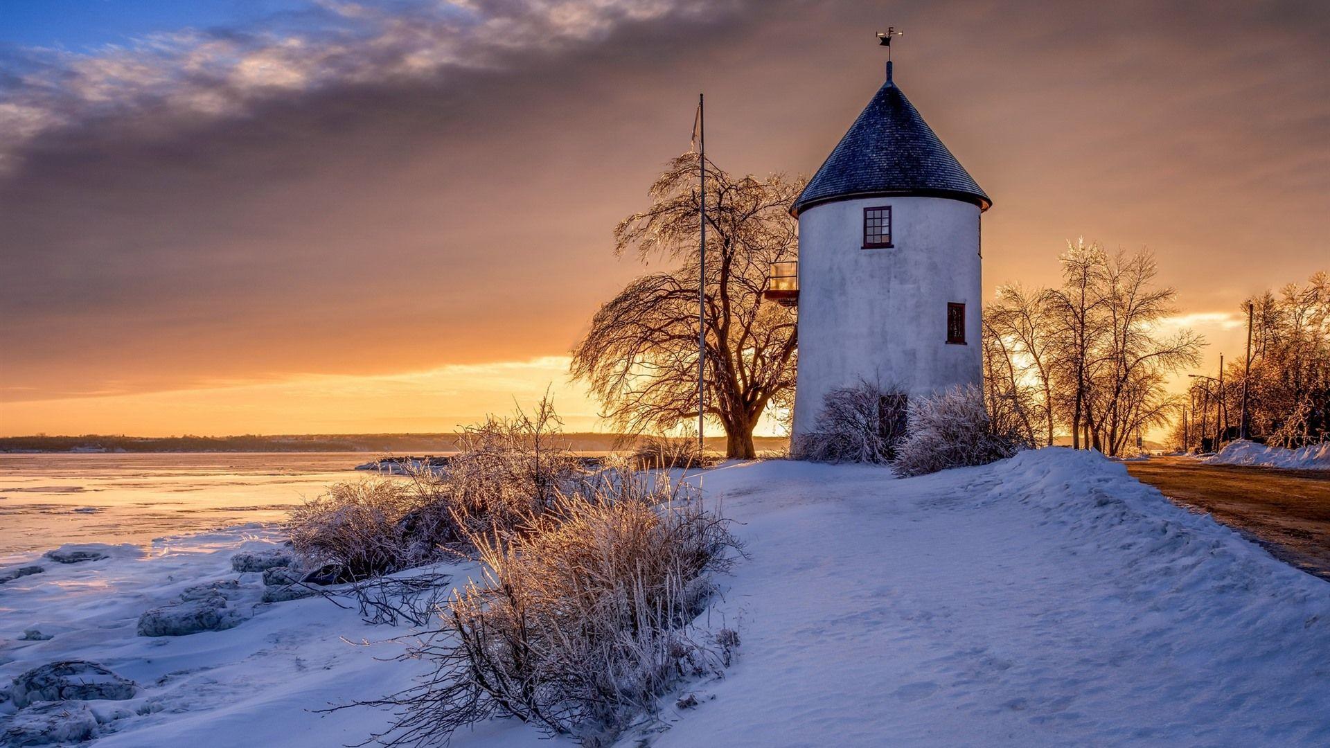 1920x1080 Wallpaper Canada, windmill, snow, sunset, winter 1920x1200 HD Picture, Image