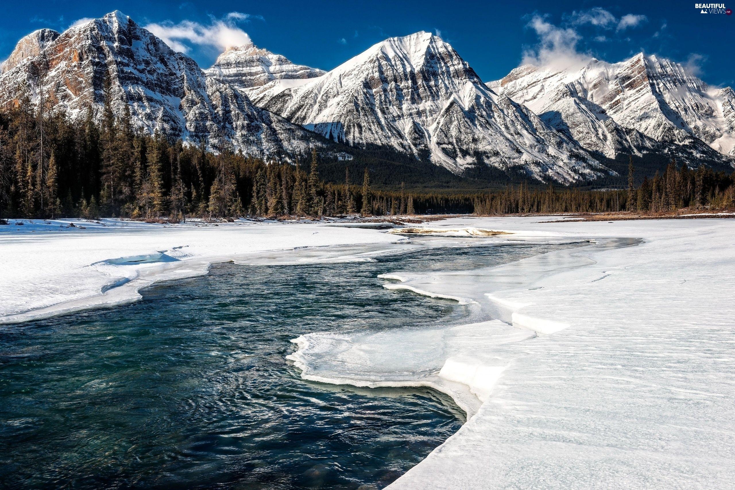2560x1708 Canada, winter, River, Mountains views wallpaper: 4500x3003