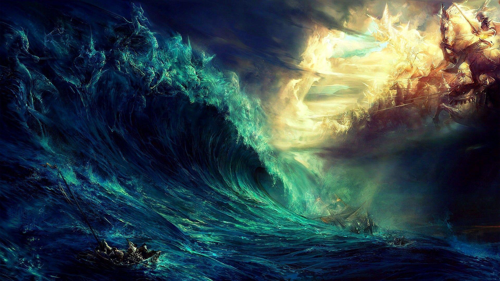 1920x1080 Wave illustration, Background picture, Ocean waves