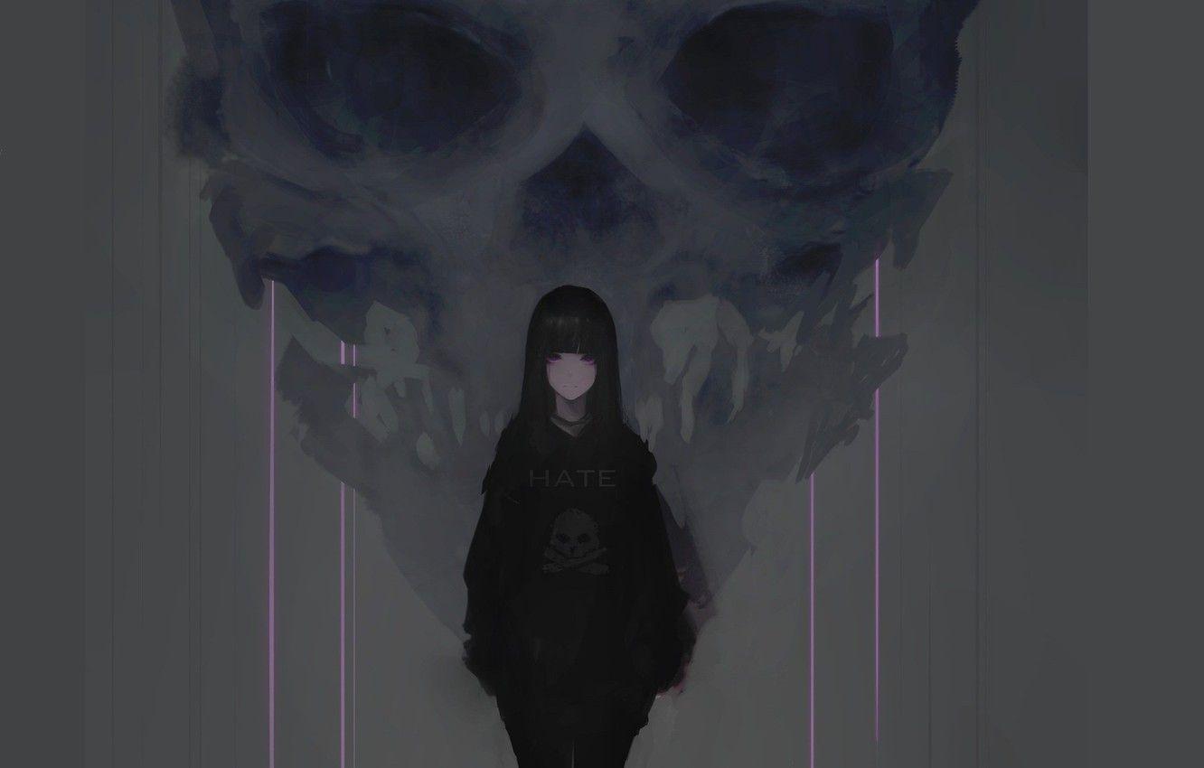 1332x850 Wallpaper skull, grin, Death, horror, grey background, baby, art, black magic, human, sinister, Aoi Ogata, Hatechan image for desktop, section игры