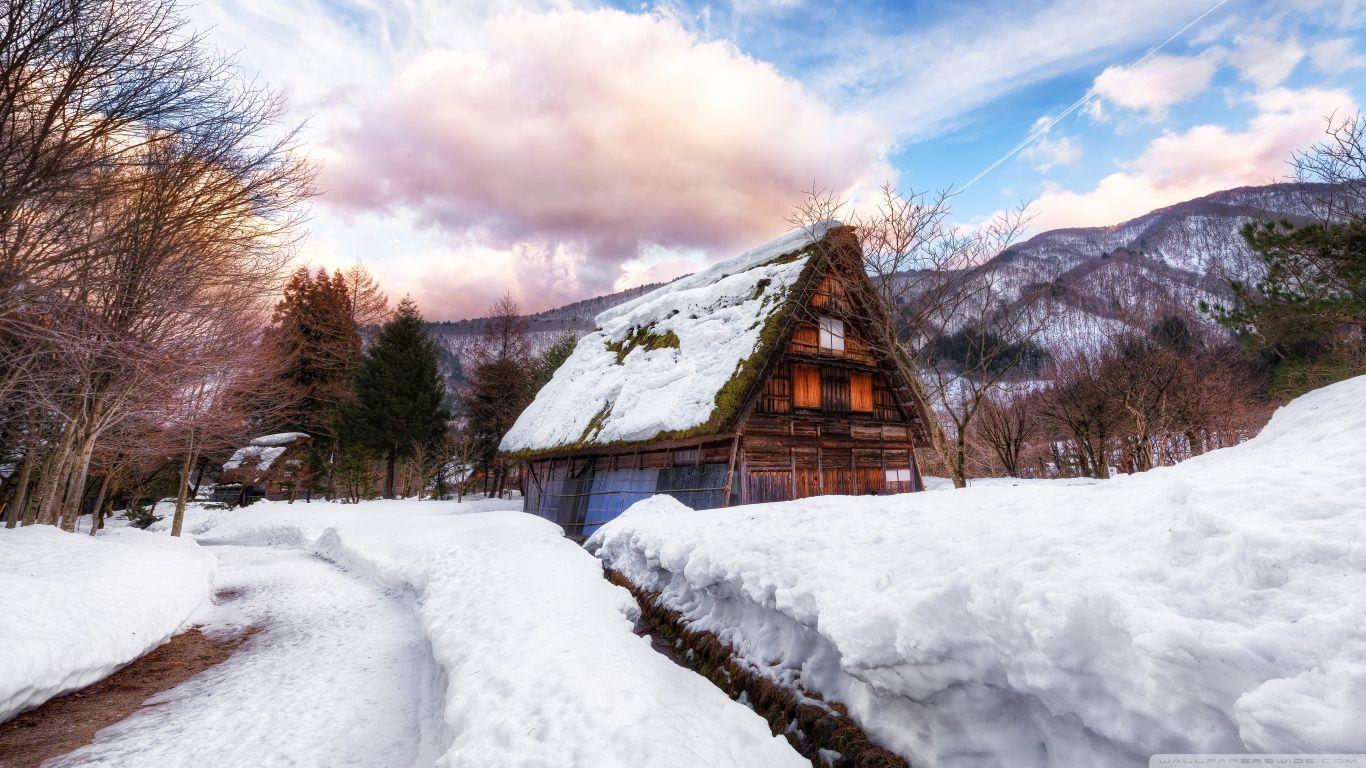 1366x768 Village in Japan during Winter ❤ 4K HD Desktop Wallpaper for 4K
