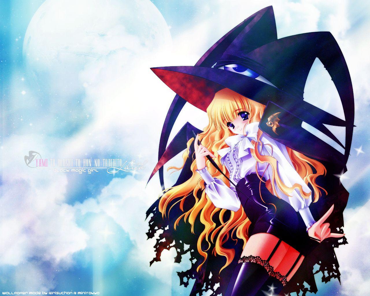 1280x1024 Yami to Boushi to Hon no Tabibito Wallpaper: Black magic girl