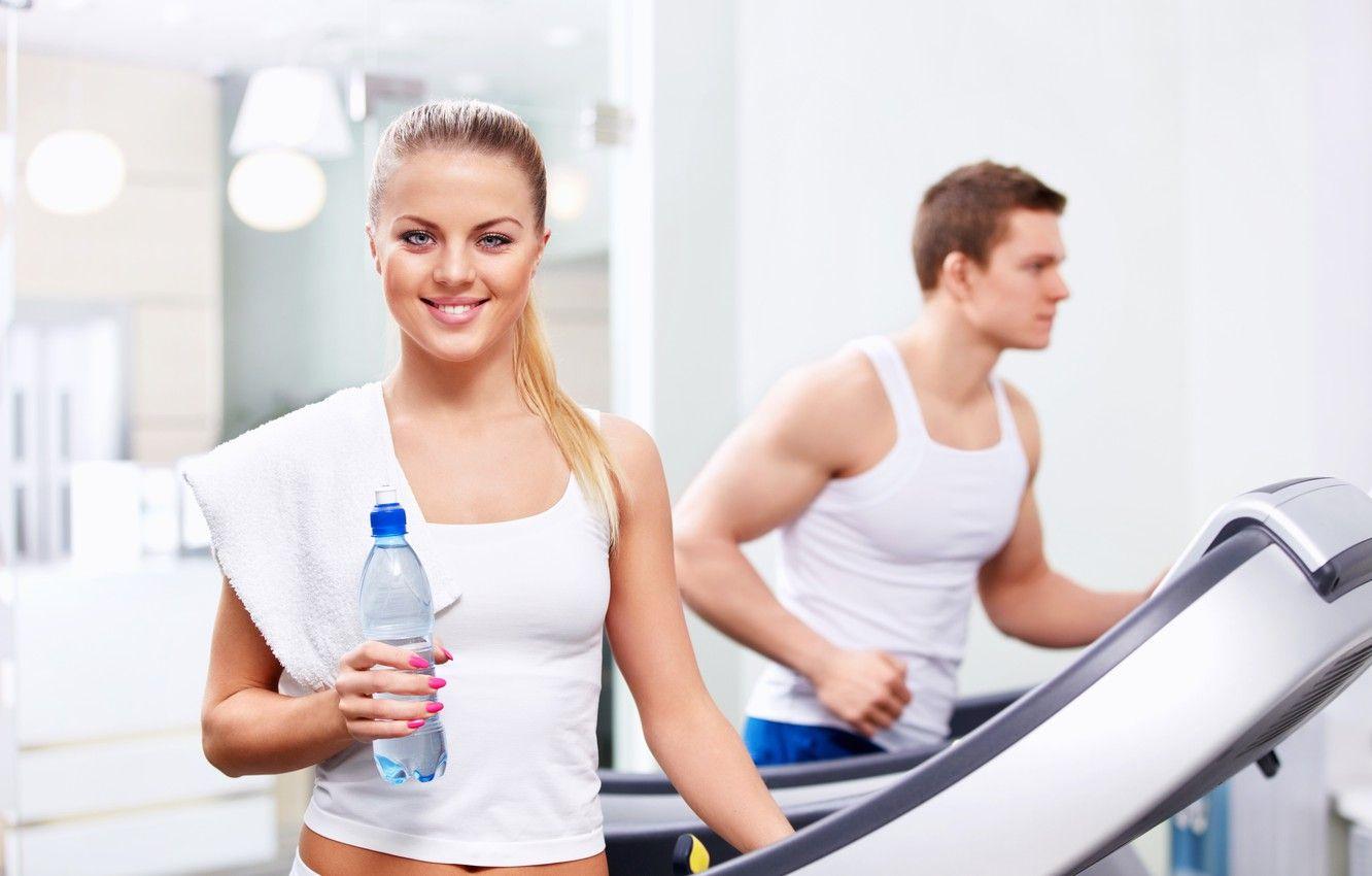 1332x850 Wallpaper girl, towel, gym, Fitness, water bottle, treadmill, treadmill workout, girl smiling image for desktop, section спорт
