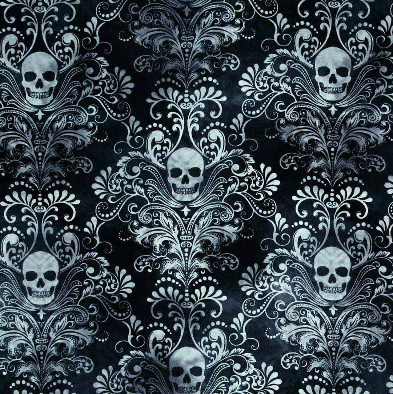 1277x1280 White Skull and Paisley pattern on Black Wallpaper