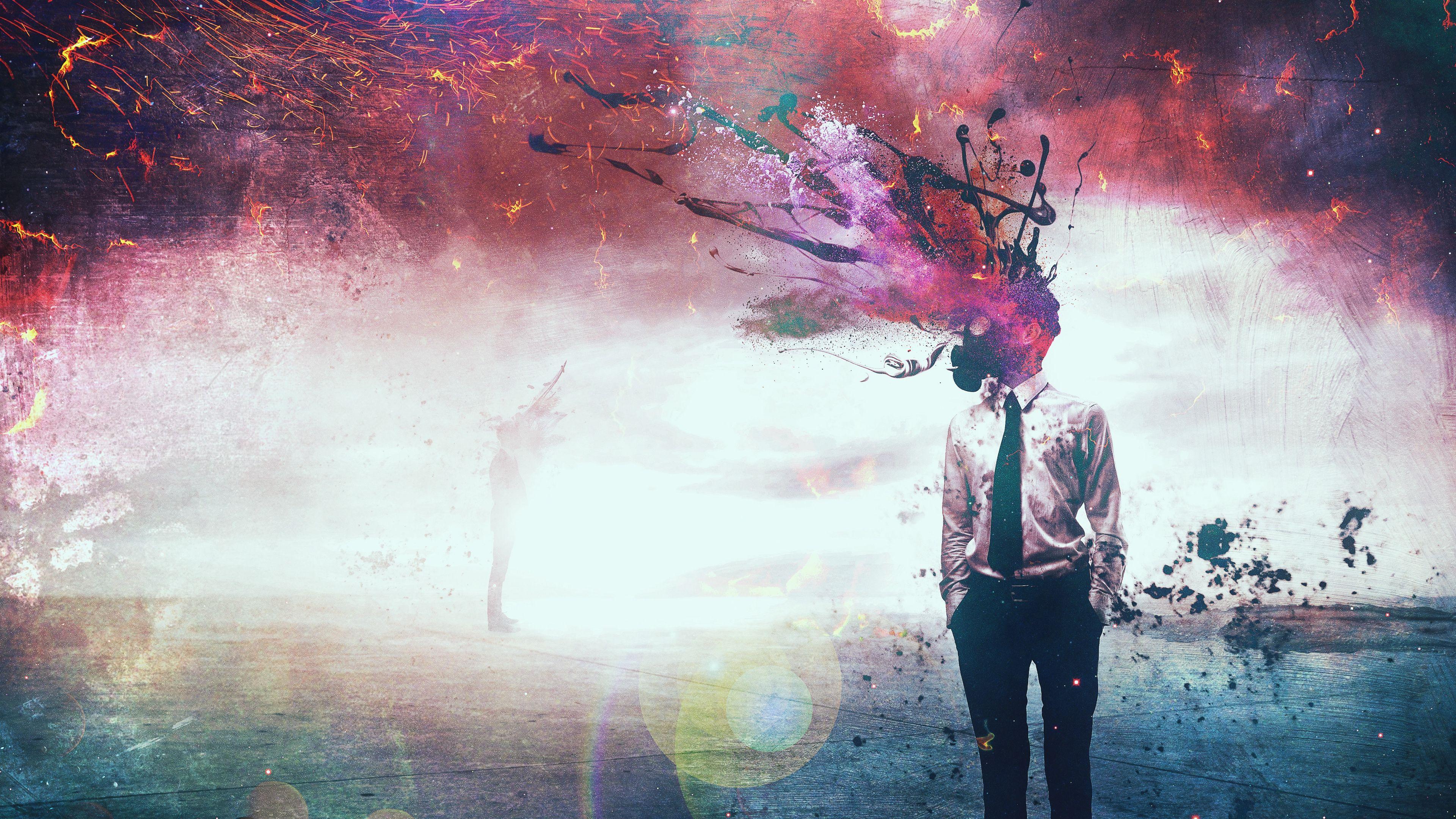 3840x2160 Wallpaper 4k man, gas mask, surrealism, digital art 4k gas mask, Man, surrealism