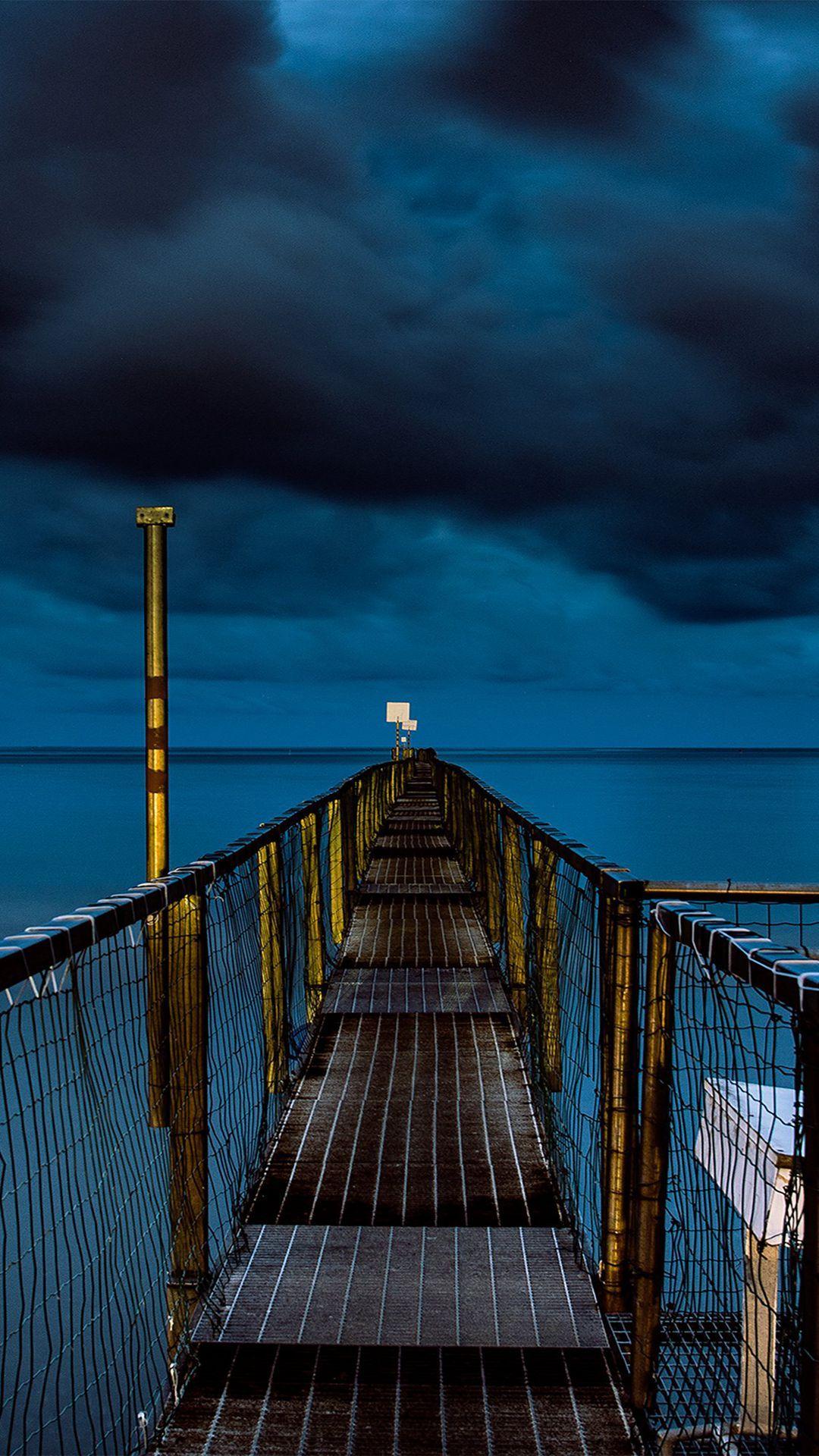 1080x1920 Sea night blue dark bridge ocean iPhone 8 Wallpaper Free Download