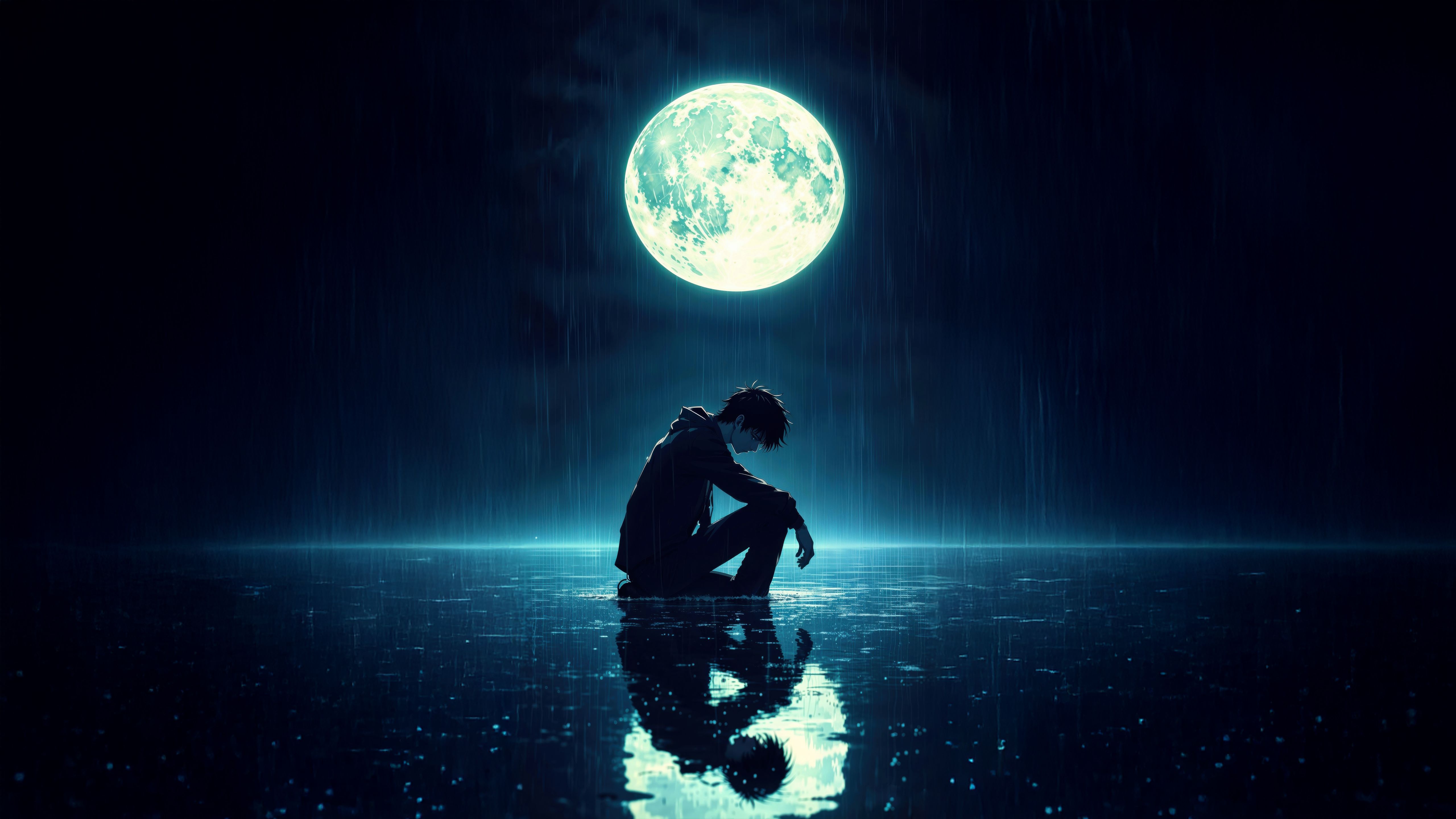 5120x2880 Lonely Anime Boy Broken Under Moonlight Wallpaper, HD Artist Wallpaper, 4k Wallpaper, Image, Background, Photos and Picture