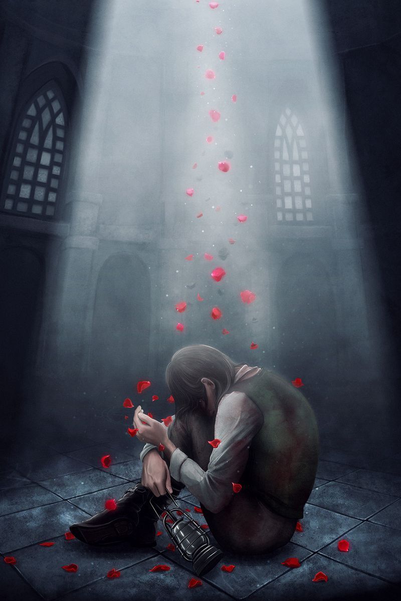 800x1200 Download Wallpaper 800x1200 Man, Sad, Petals, Light, Room, Art Iphone 4s 4 For Parallax HD Background
