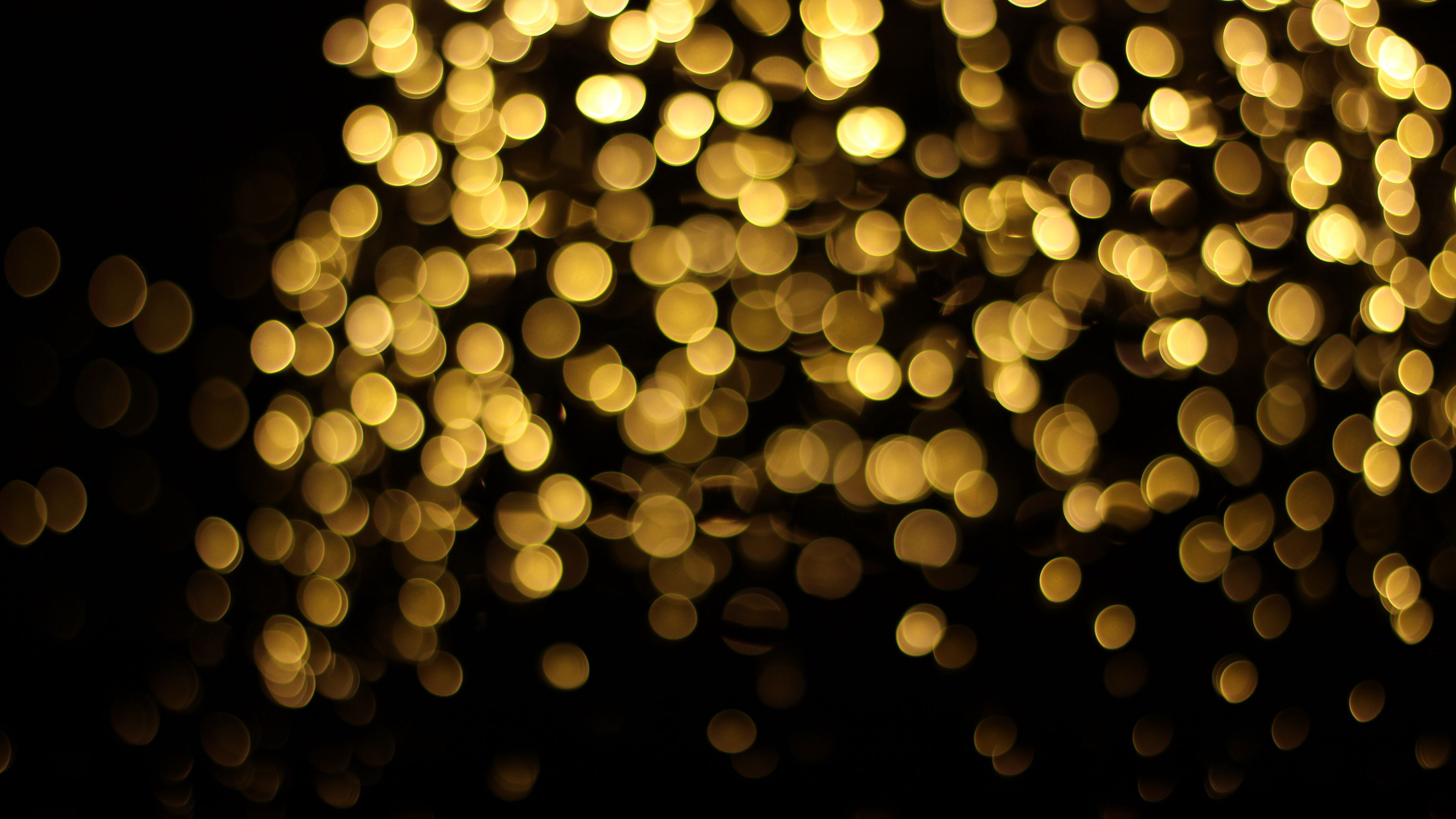 3840x2160 Yellow Lights Glare Bokeh Black Background 4K HD Abstract Wallpaper