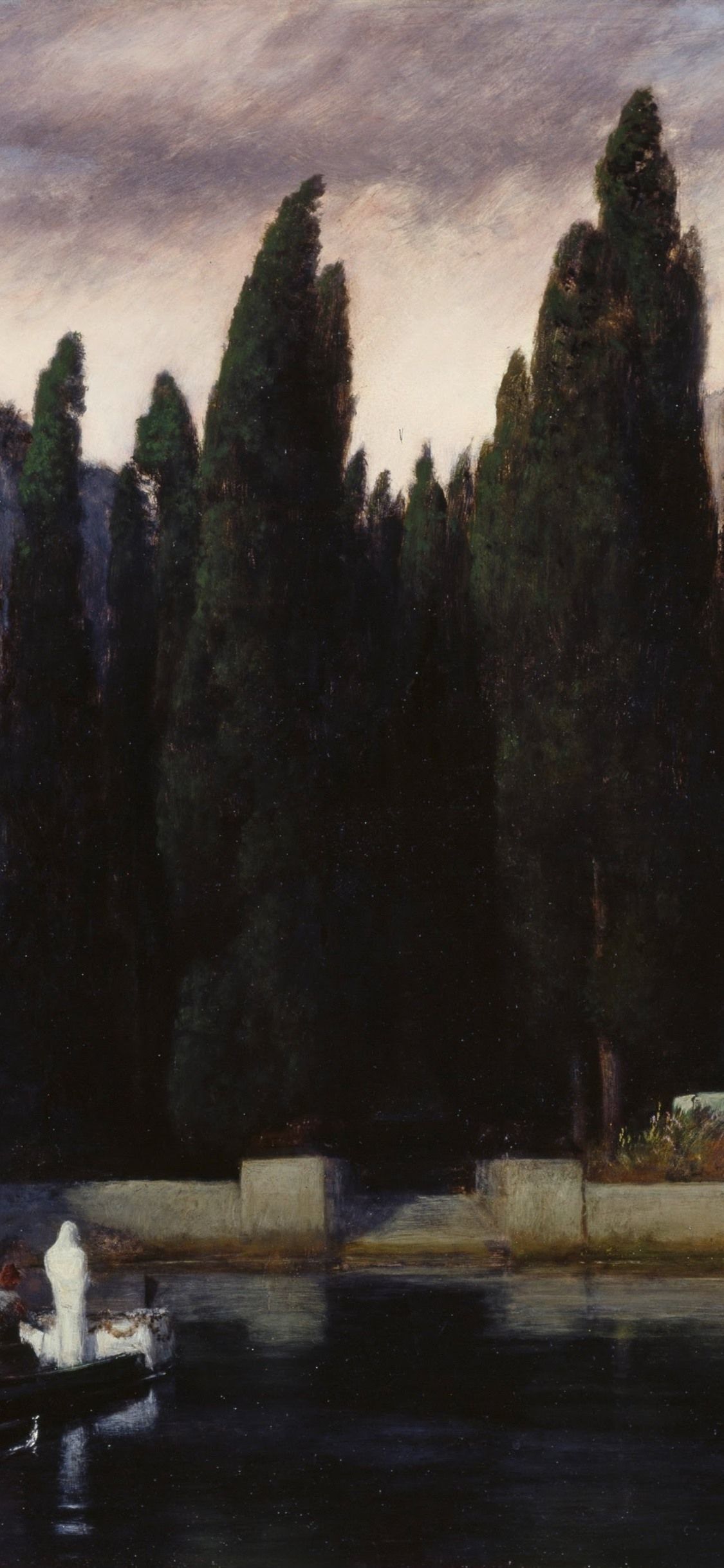 1125x2436 Isle Of The Dead, Trees, Stones, Boat, Sea, Painting 1125x2436 IPhone 11 Pro XS X Wallpaper, Background, Picture, Image