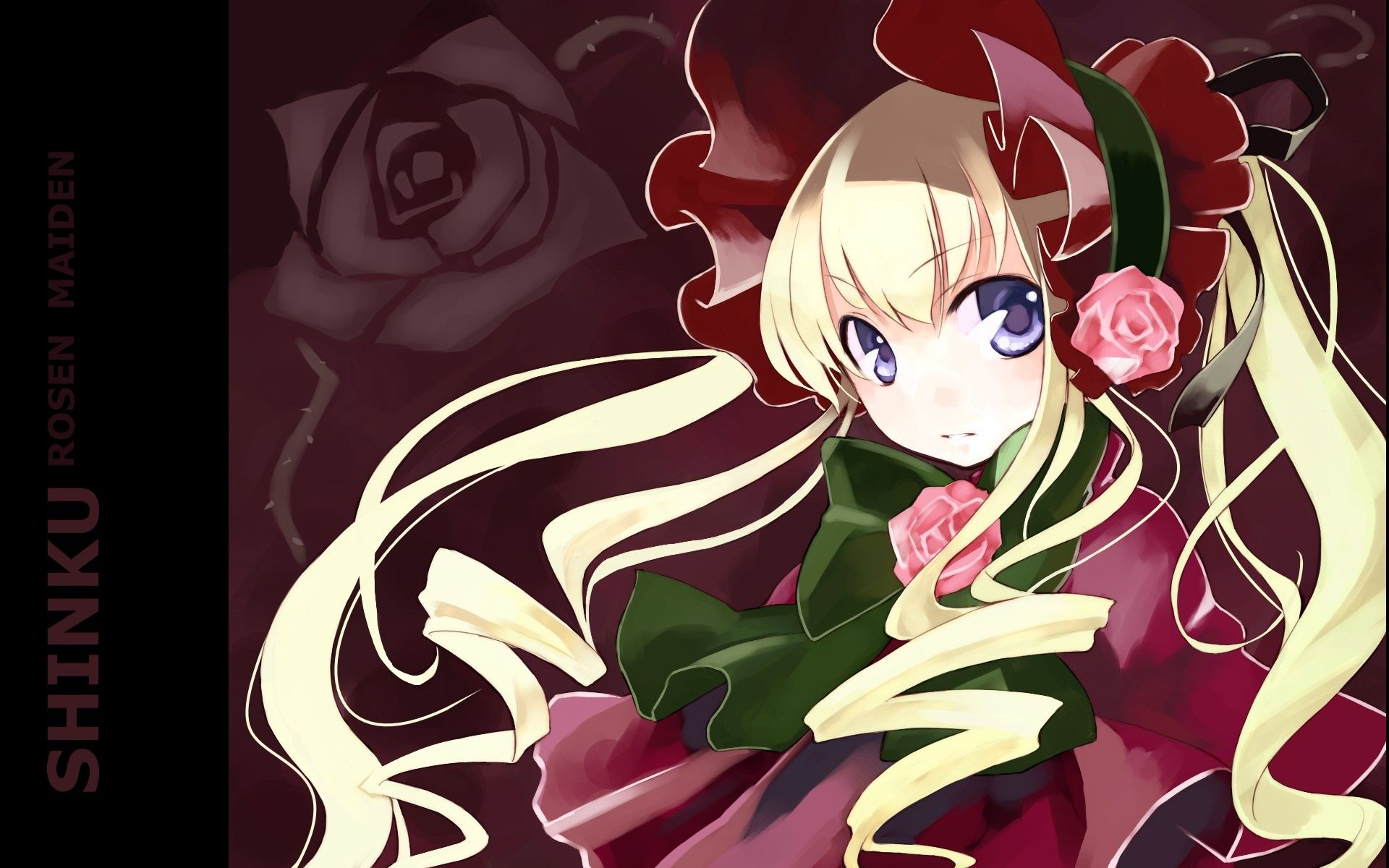 1920x1200 Wallpaper doll, blue eyes, bow, rozen maiden, long hair, art, shinku, curly hair for mobile and desktop, section сёнэн, resolution 1920x1200