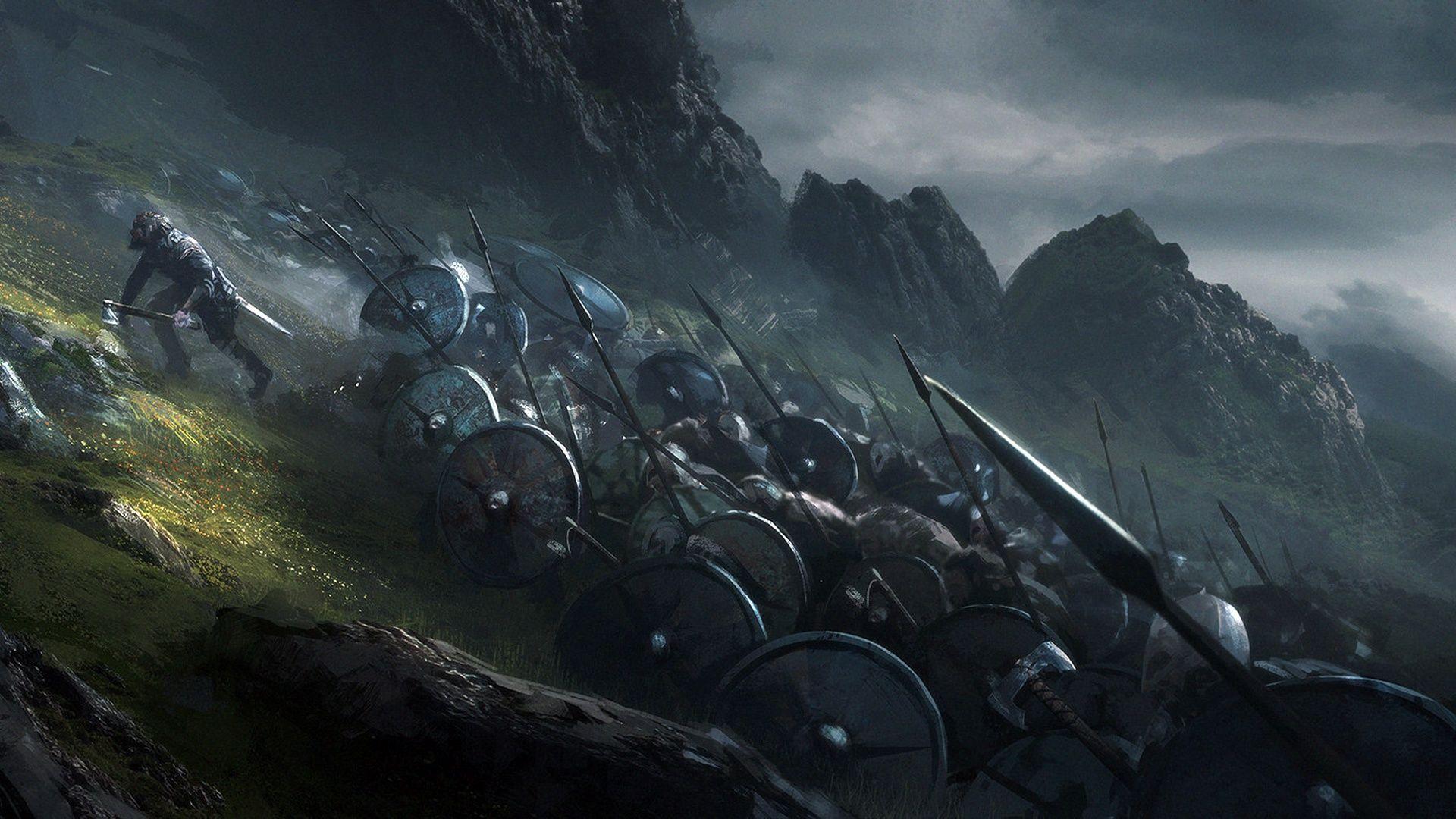 1920x1080 Download Vikings, warrior, battle, artwork wallpaper, 1920x Full HD, HDTV, FHD, 1080p